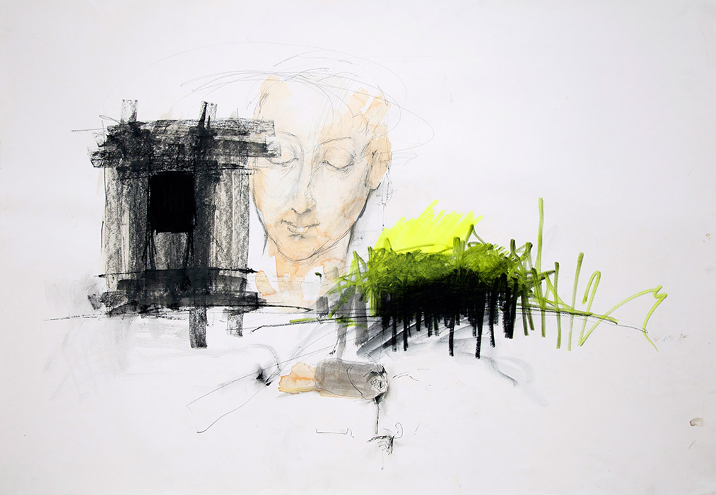 drawing, mixed media, size approx 60cm high