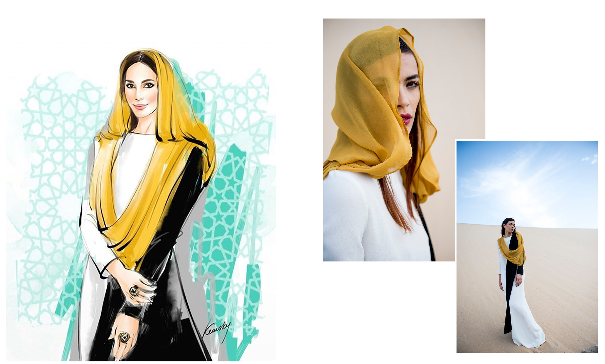 Illustration of her Highness RAYA AL KHALIFA, wearing Arabology by KEMSKY