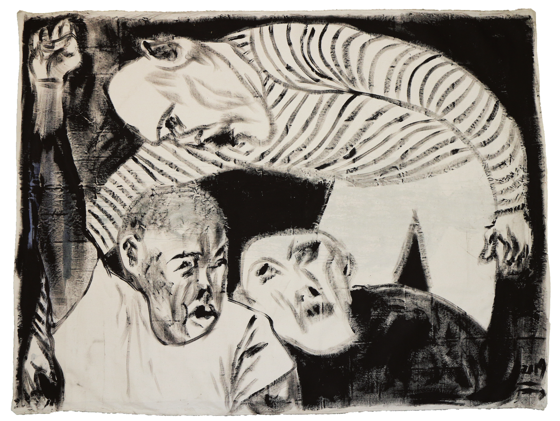 The weight of hug 2019, industrial paint on cotton, 165*220(cm)