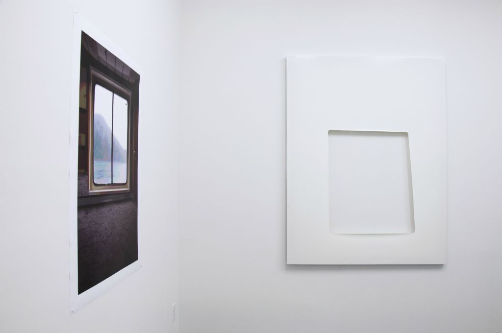 Installation view, "Memory Foam" solo exhibition, Marisa Newman Projects, New York. Drift, 2015, stretched vinyl, 62 x 48 inches 