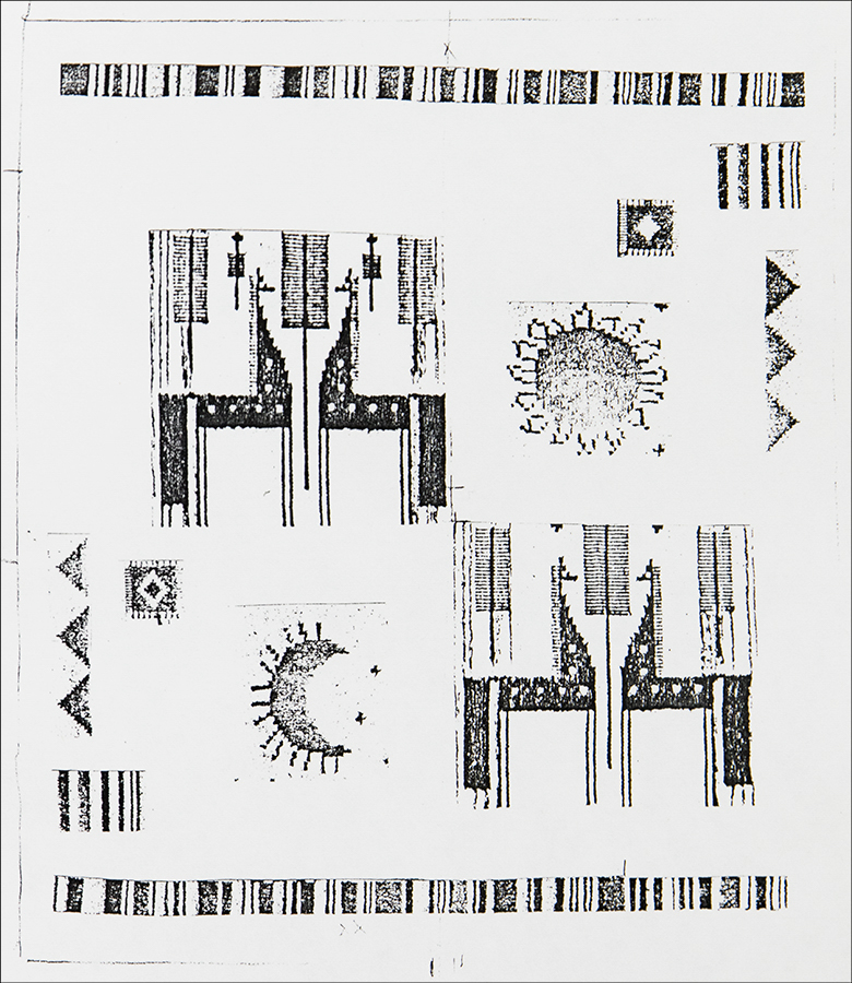 Design for handmade carpet. Collage. Xerox copy on cardboard. 1980's
