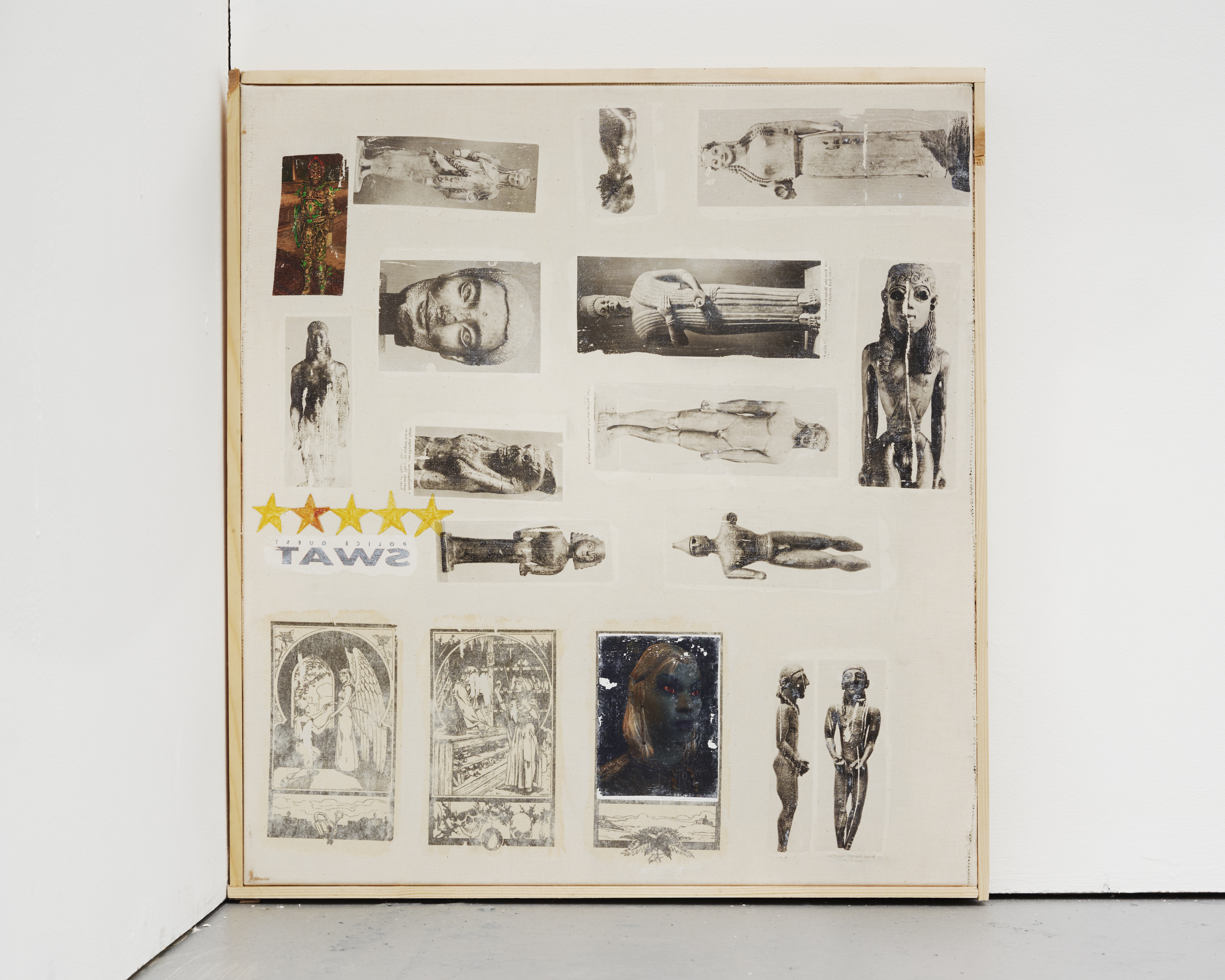 Imperial City’s most wanted, 2023, Photo-transfer & marker on calico, in strip-wood artist’s frame, 57.5x52 x4.5cm