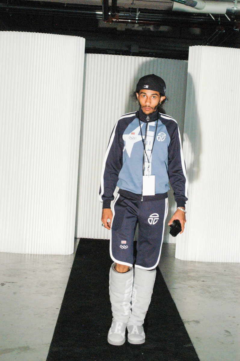 Model walking at Telfar TV Press Conference