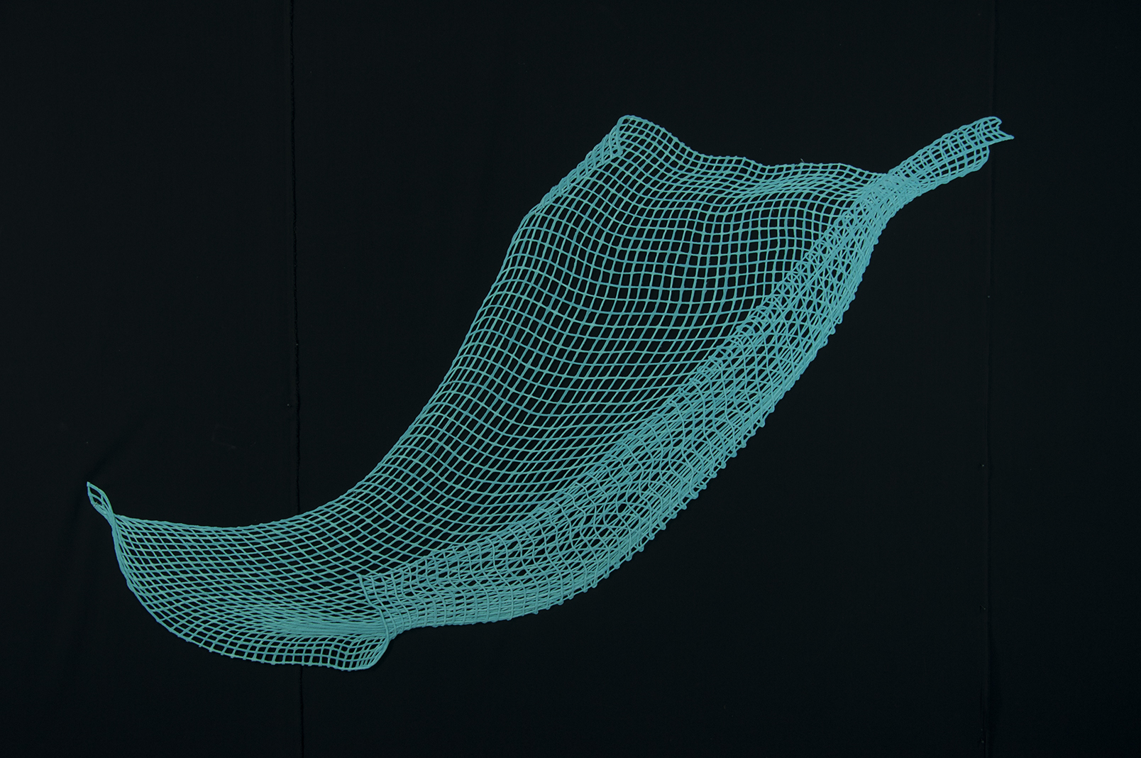 Departed Shadows series Nº08, Hand woven cotton, stained with inks and pigments / Coton tissé à la main et teint à l’encre et aux pigments32” x 83”