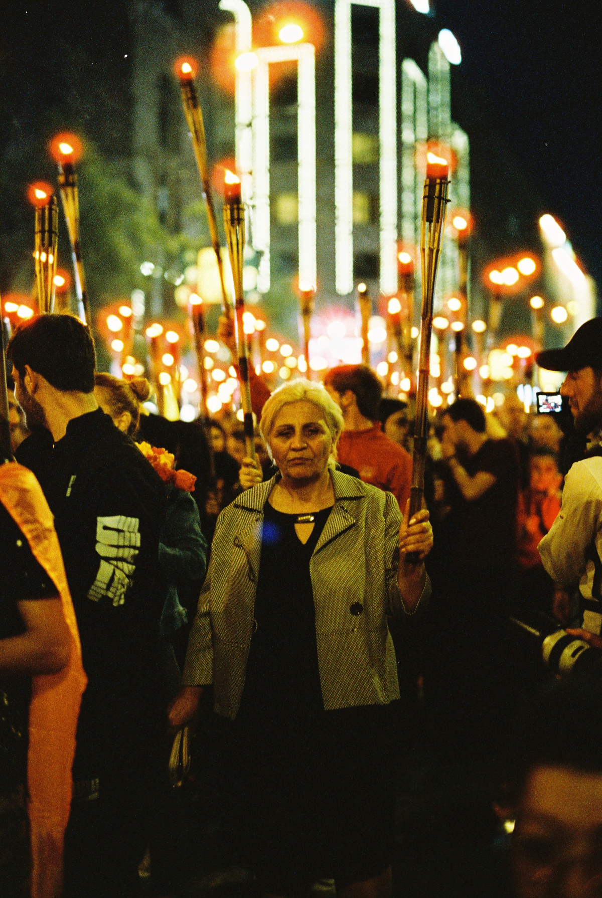 All age ranges, from children to the elderly, has some sort of flame for Remembrance. Cinestill 800T.