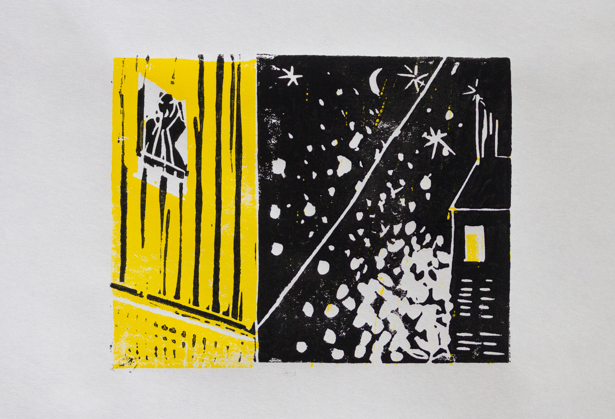 Le cri, colour lino-cut 1/25, 2021, 13x10cm