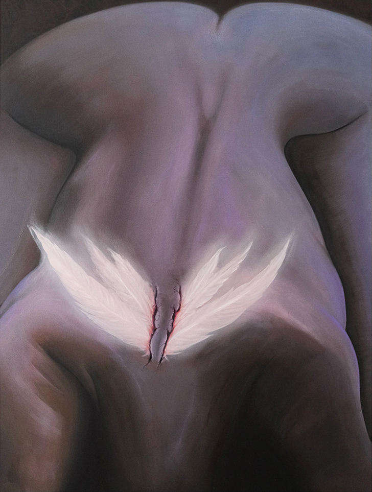 Growing Pains, Oil pastel and  paint on canvas, 36 x 48 in0