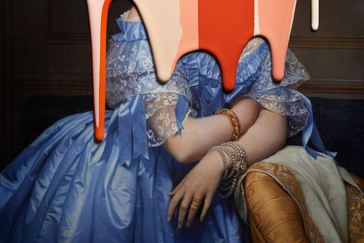 KMA stylist Sara Wacksman designs set for conceptual photo of a woman in a dress with pink paint on her for Pan & The Dream