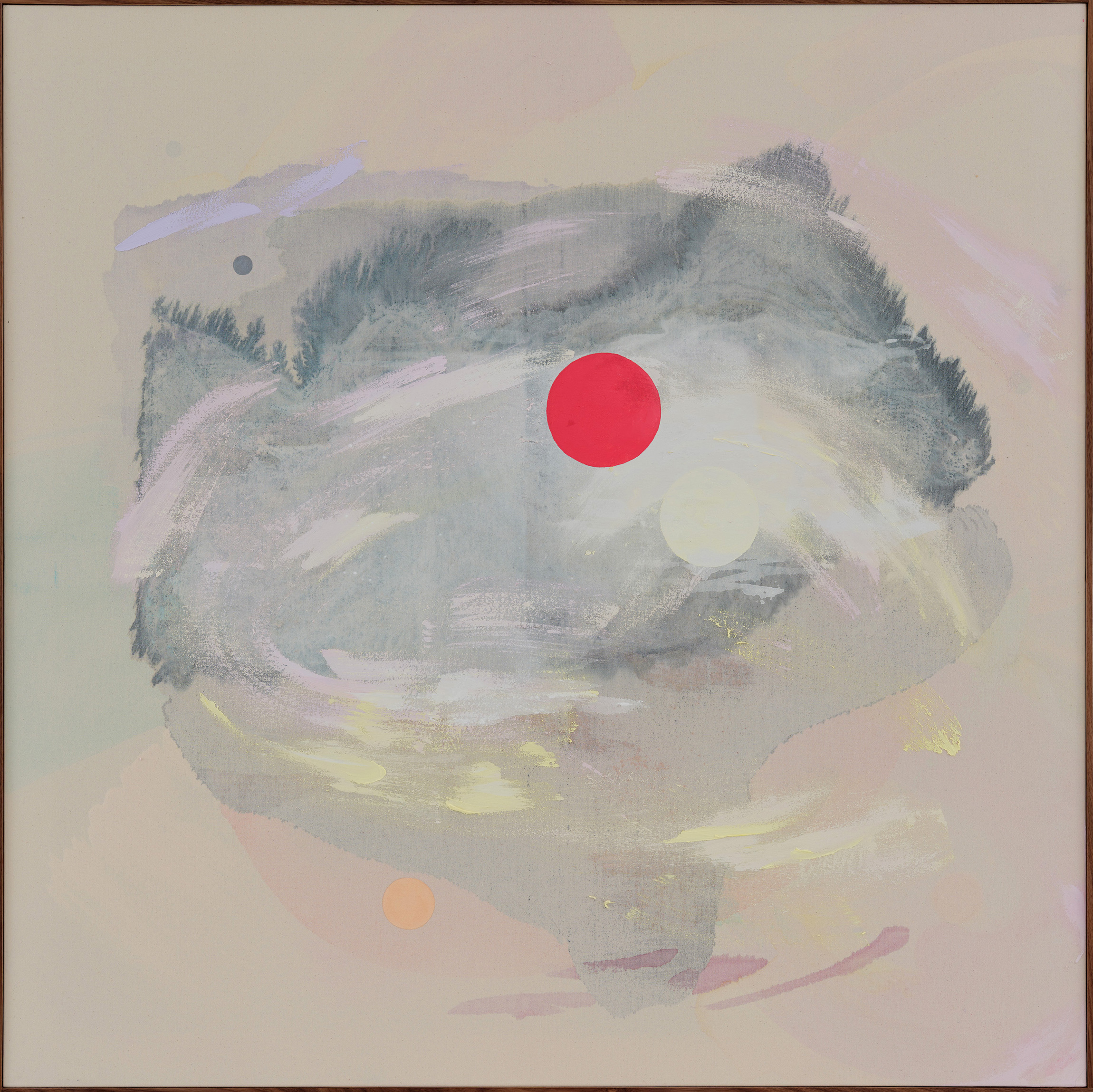 Orb, 2022, acrylics on canvas, walnut frame, 154 x 154 cm