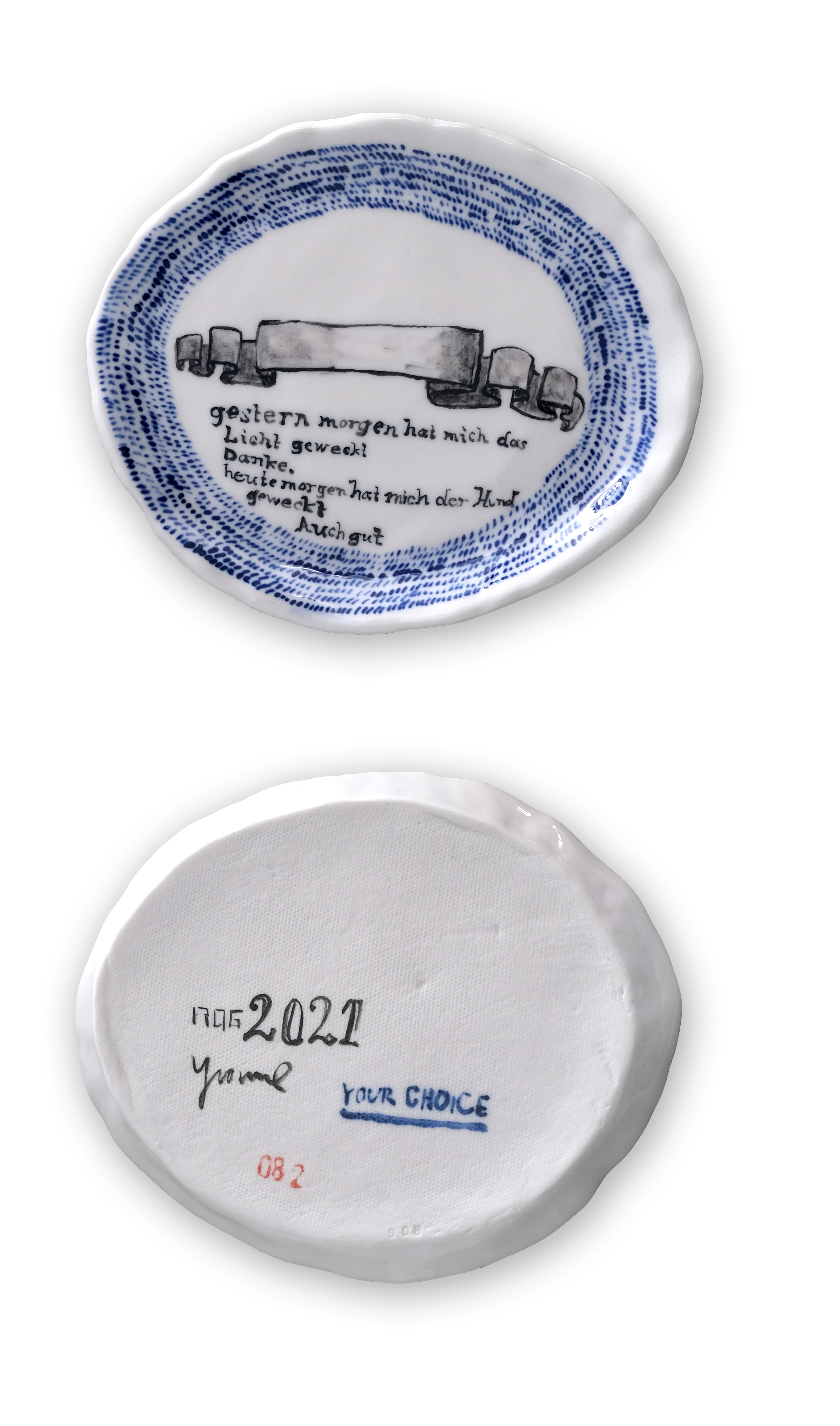 S082 / 12.5 cm  Gestern Morgen hat mich das LIcht geweckt. Danke. Heute Morgen hat mich ein Hund geweckt. Auch gut. (Your choice) SOLD