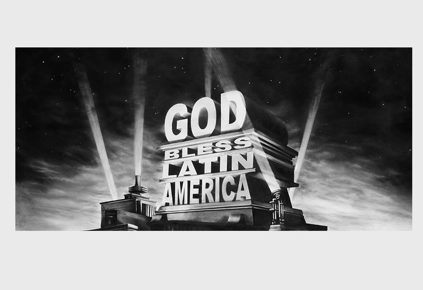 God Bless Latin America, 2013. Charcoal on paper 44 x 94 inches.