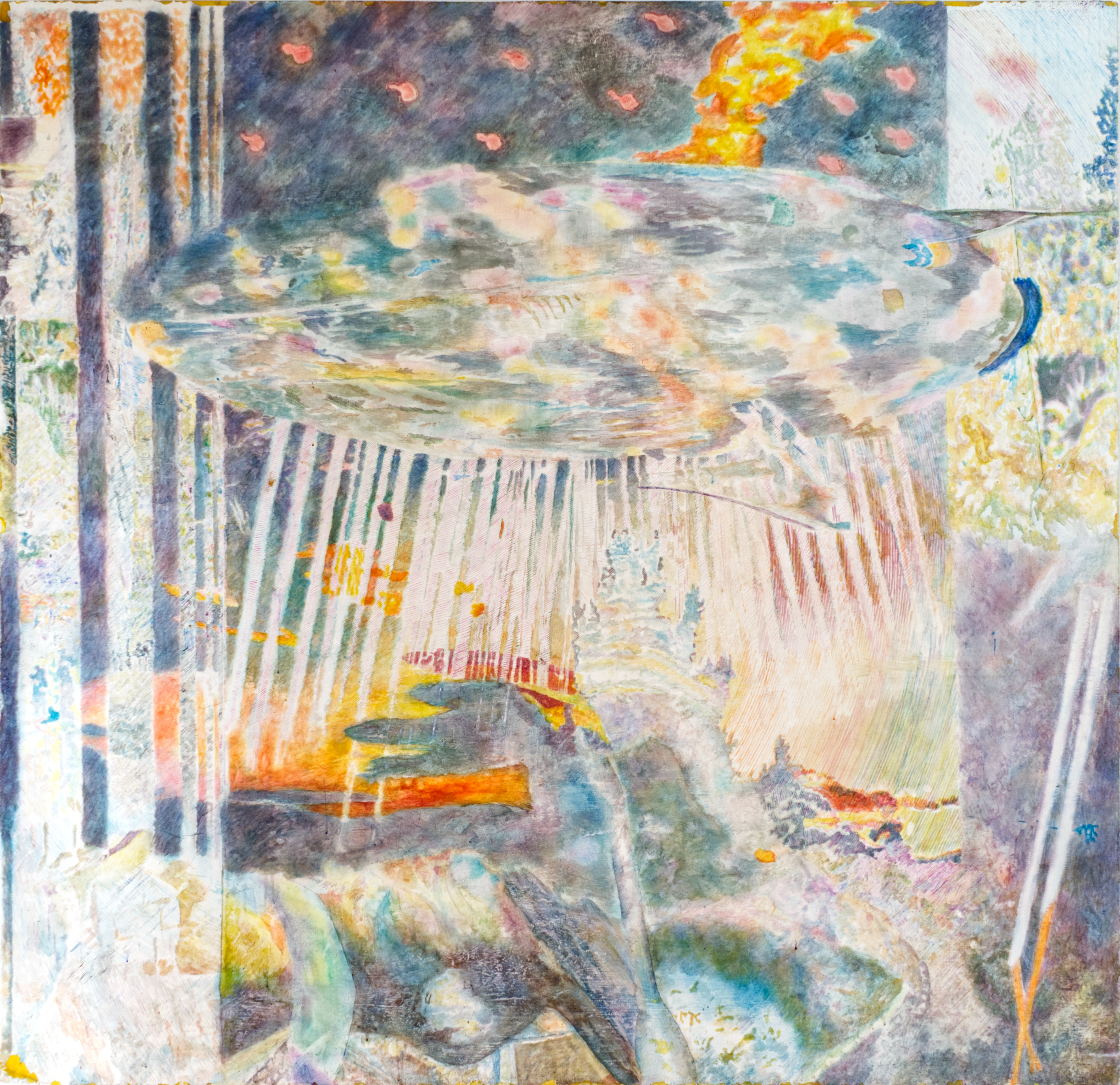 untitled, 195 x 200 cm, enamel and wax on wood, 2022