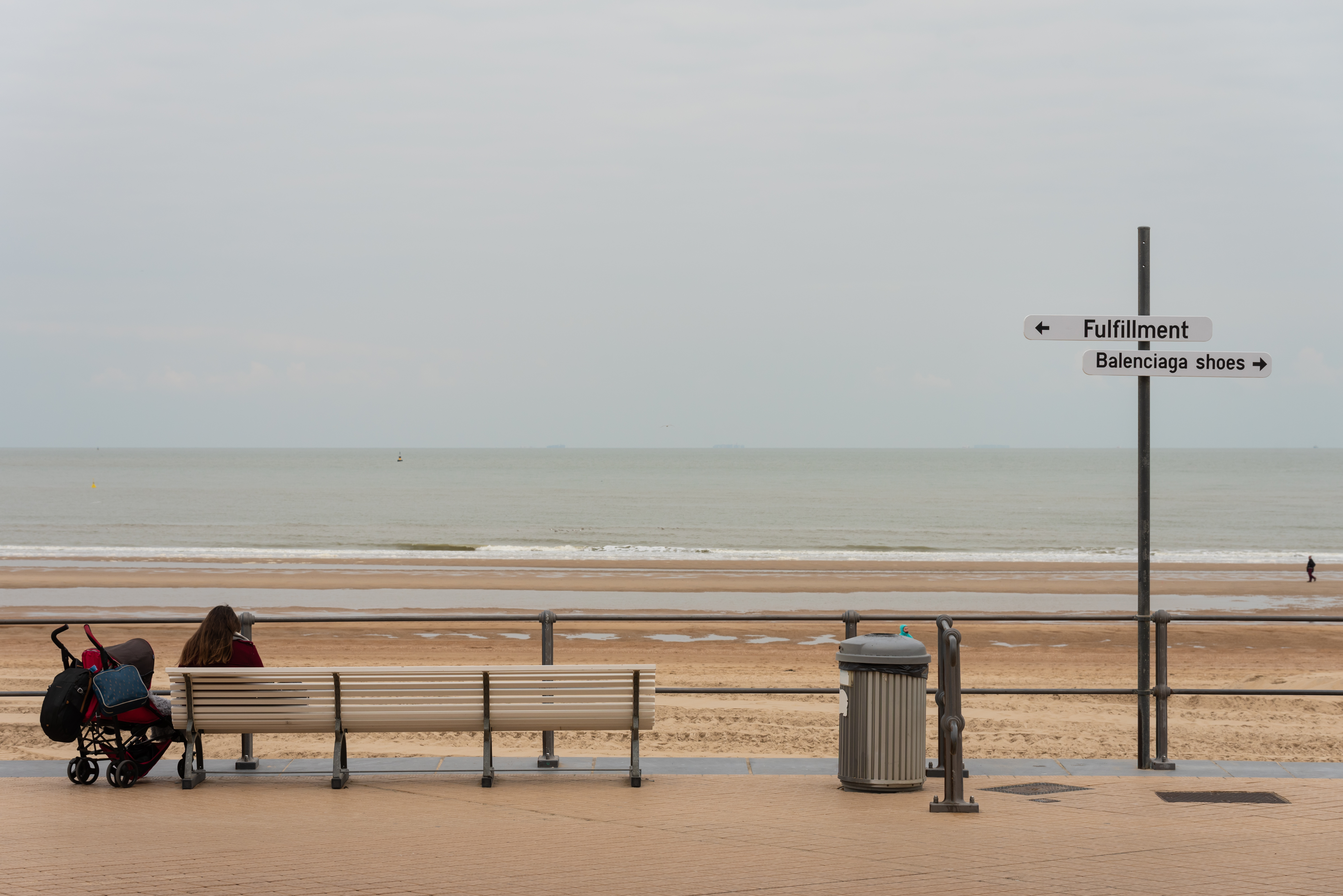 Fulfillment / Balenciaga shoes. 2019Vinyl sticker on traffic signVariable dimensions