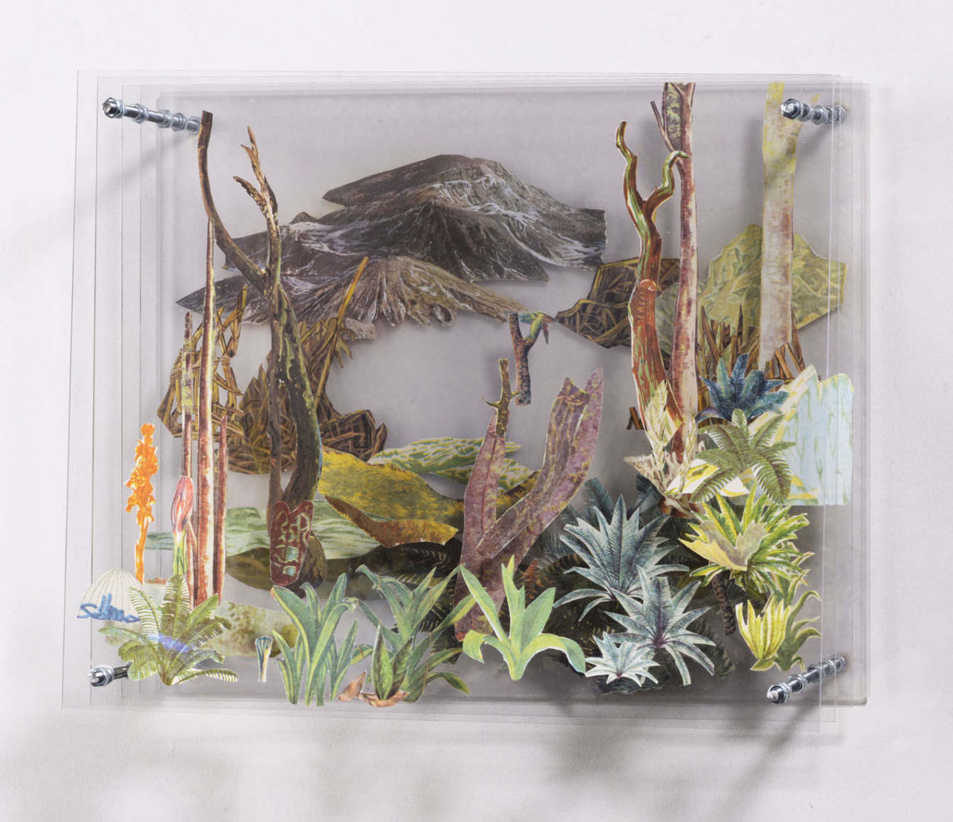 Diorama 2, collage on acrylic glass, steel,  27 x 32 x 21,5 cm, 2017