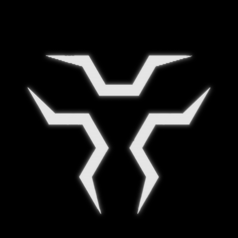 Skye X's logo, a three-pronged shape influenced by molecular diagrams, the radioactive and biohazard symbols, and hexagonal tesselation.