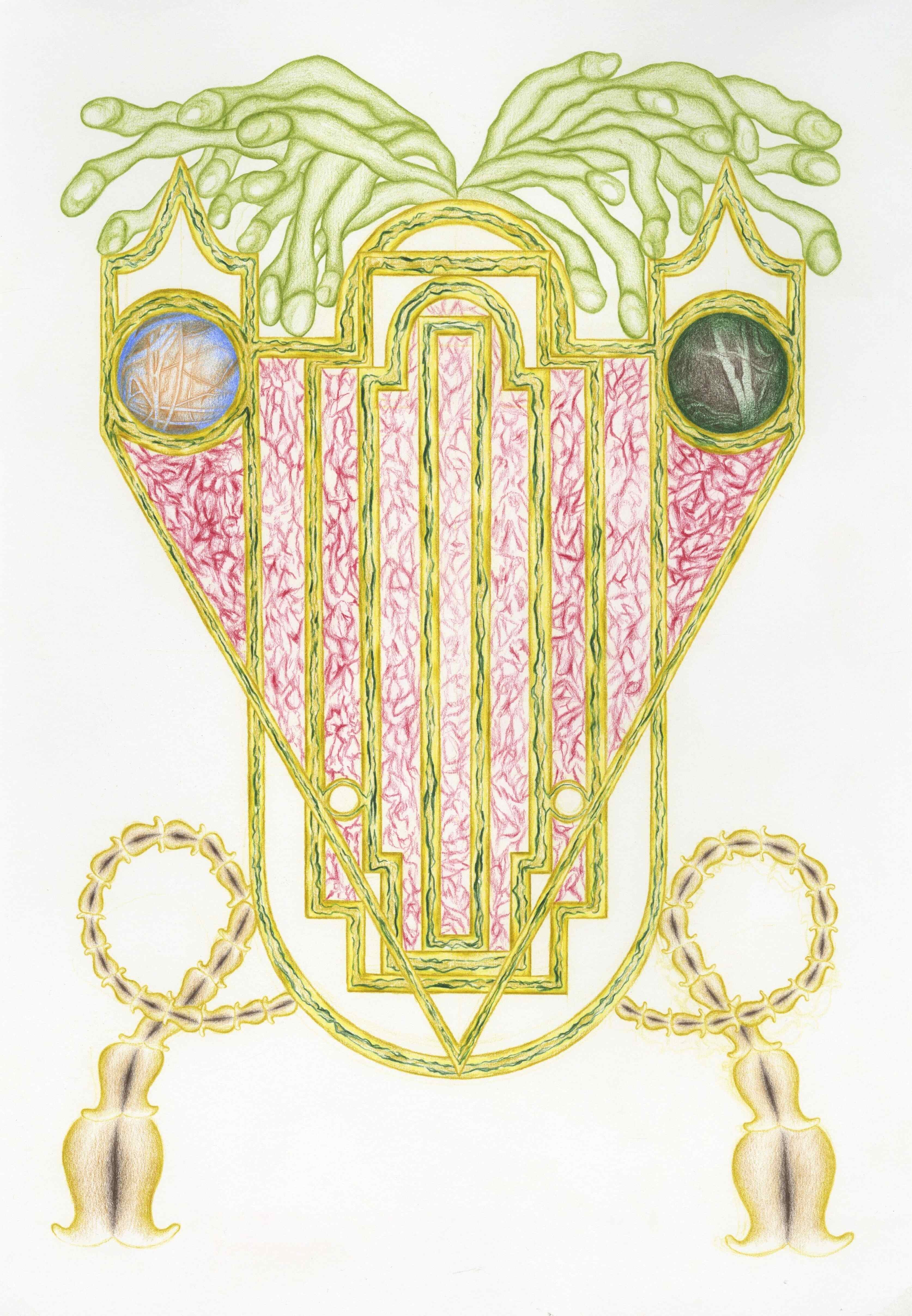 Fence Face, coloured pencil on paper, 30 x 42cm, 2021