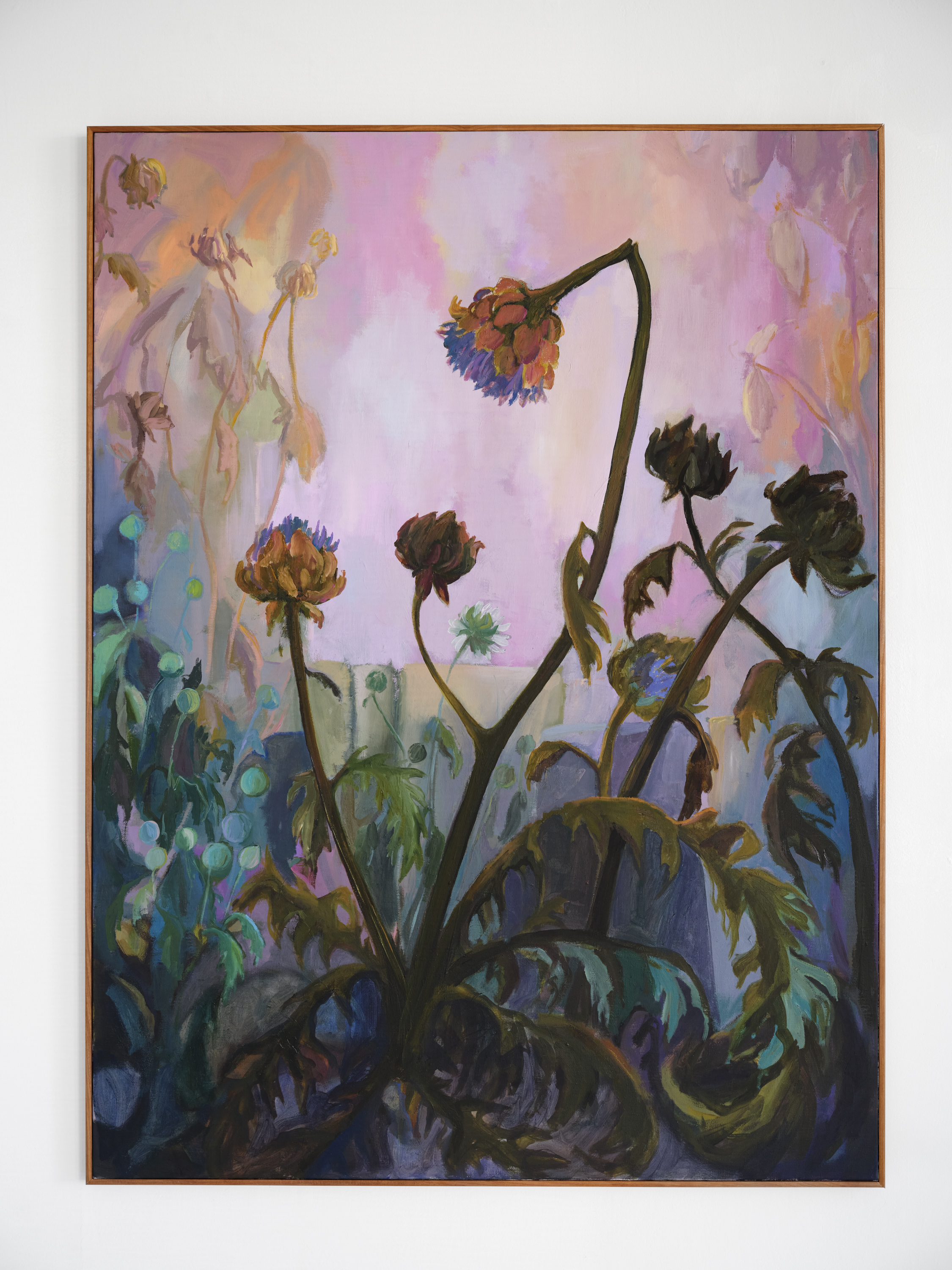 "Nodding Artichokes, Height of Summer", 30 x 40 inches, oil on linen, 2025. $3,000