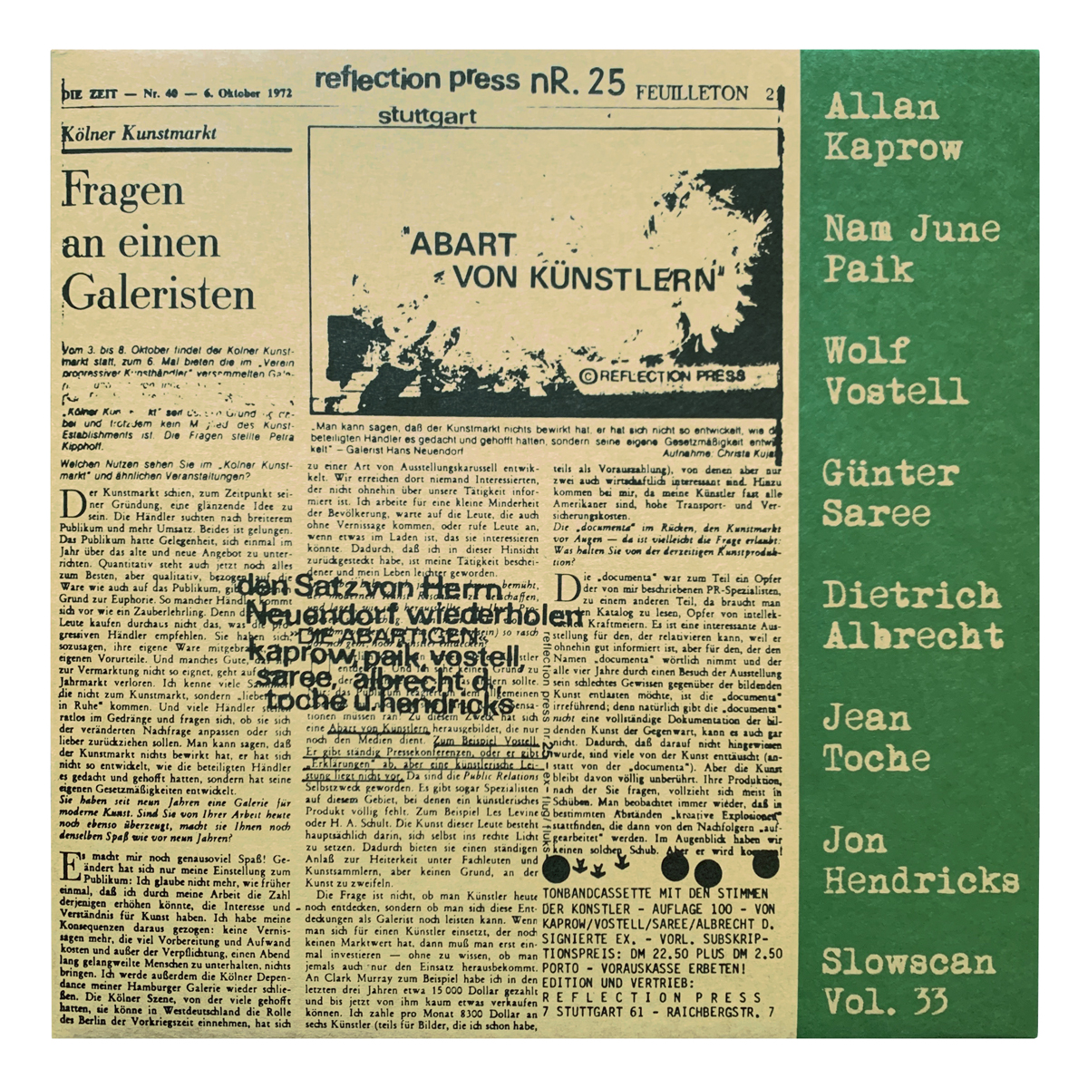 Slowscan Vol.33 Allan Kaprow / Nam June Paik / Wolf Vostell / Günter Saree / Albrecht/d. / Jean Toche / Jon Hendricks - Den Satz von Herrn Neuendorf wiederholen | Nam June Paik - Zufallskomposition