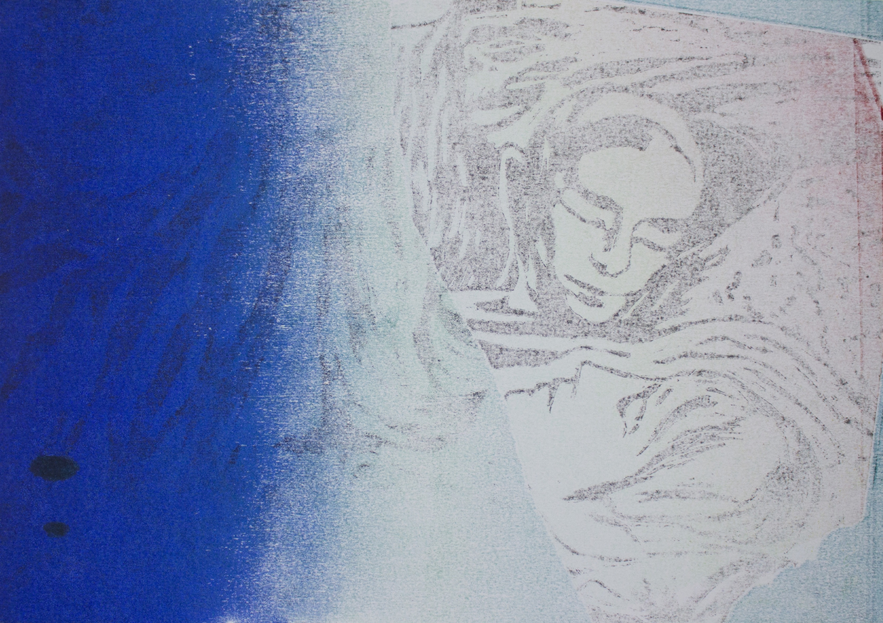 'The pale companion',  2022. Woodcut on paper, 42x30cm