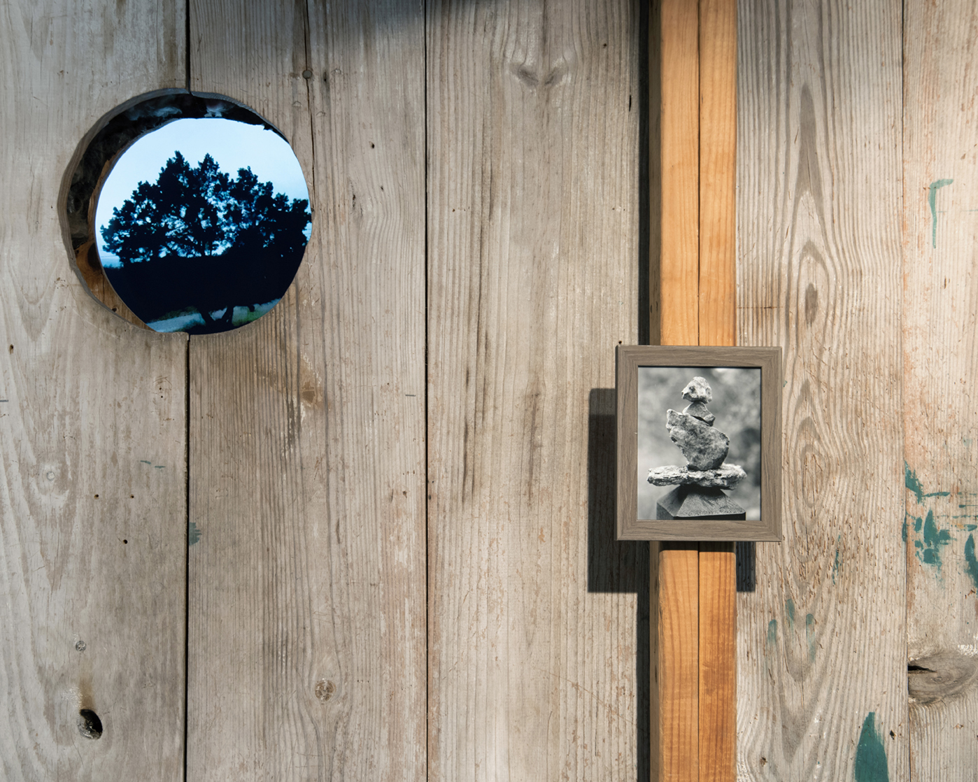 The Remaining Time works by Helen Jones and Ania Safko (photograph by Helen Jones, video by Ania Safko), Shed-Shows, Austin, Texas, May 2023.