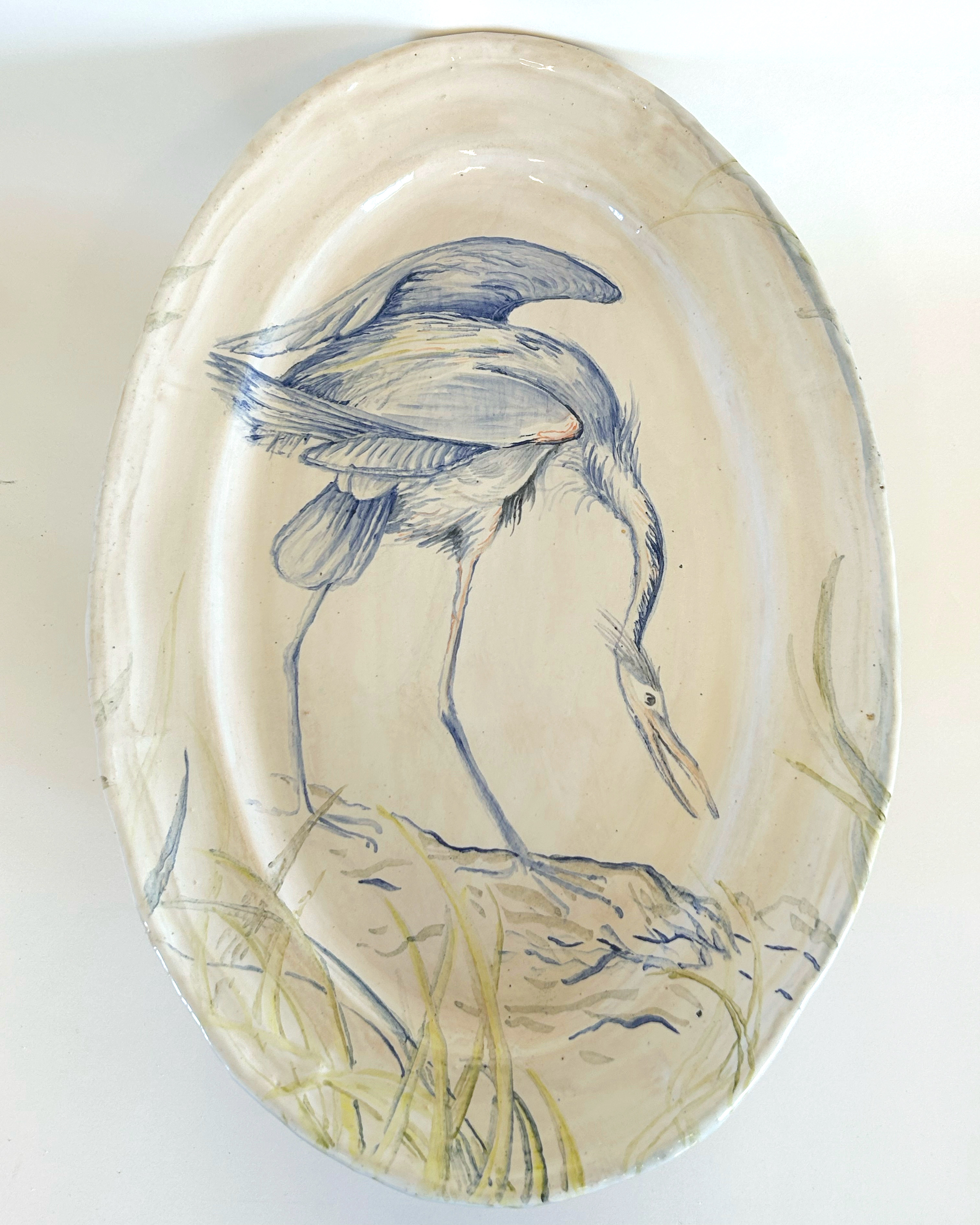 plate with heron (view 1), glazed stoneware