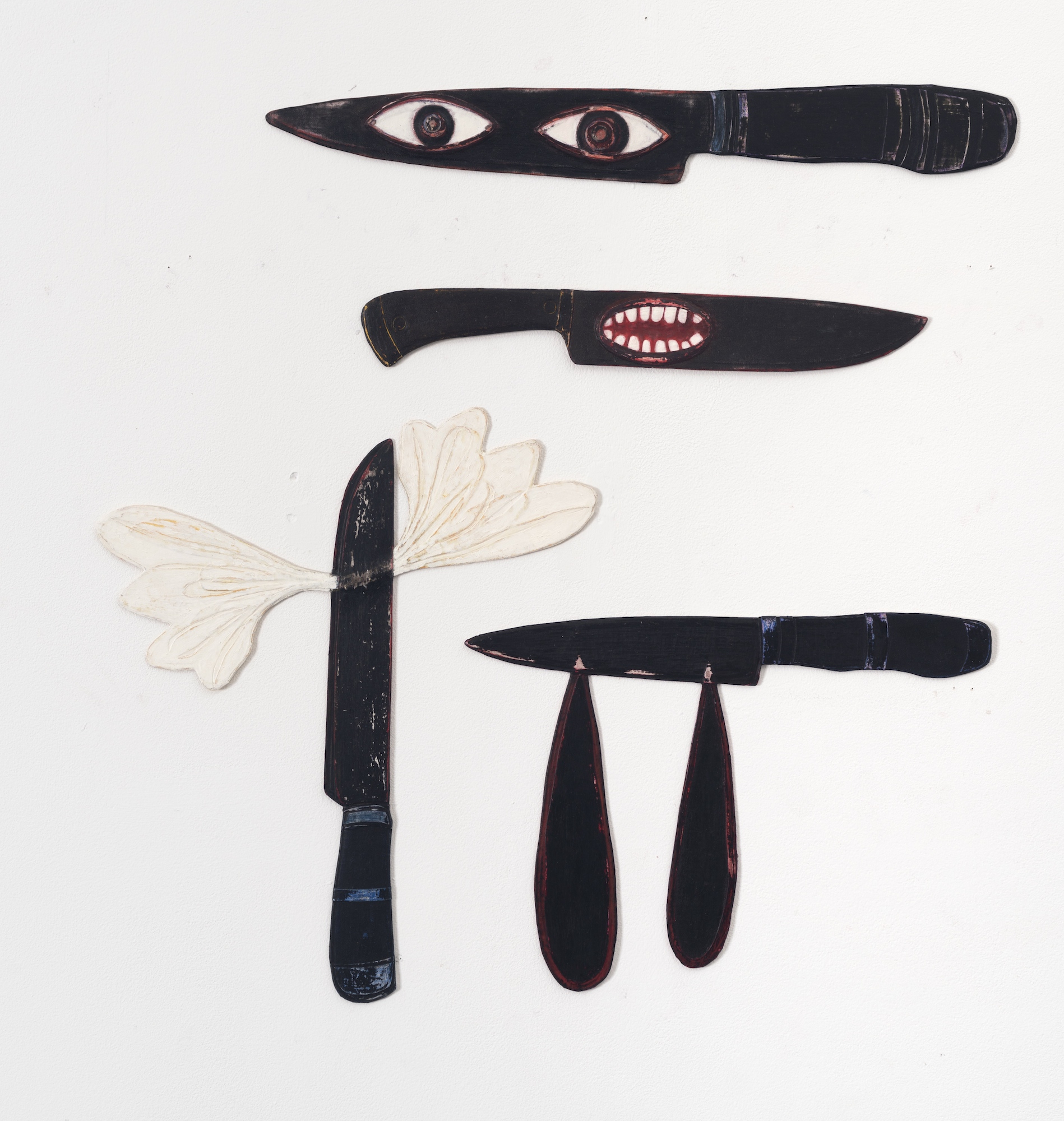  Collection of Knives, 2020/2021 . Color pencil, oil pastel and oil on cloth, paper and canvas .  Sizes and dimensions variable. Private Collection, Amsterdam, The Netherlands