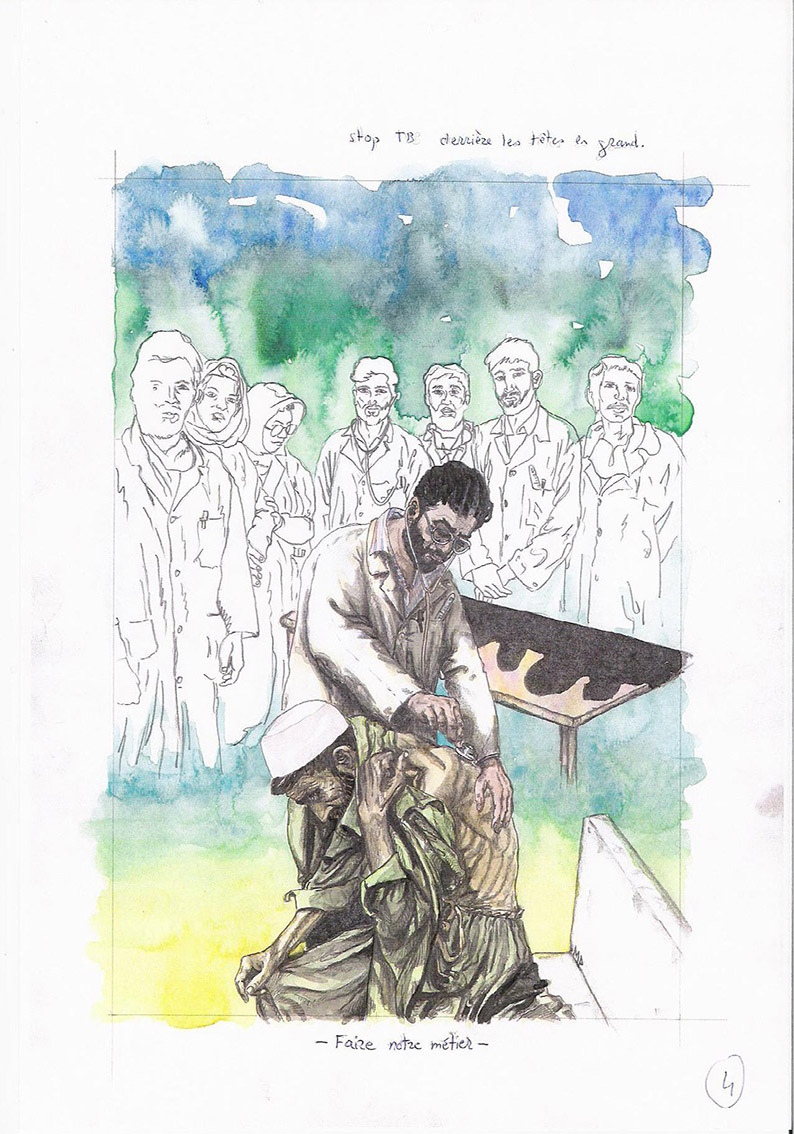 Dessin pour les timbres postes, 2004. Année mondiale de la lutte contre la tuberculose.