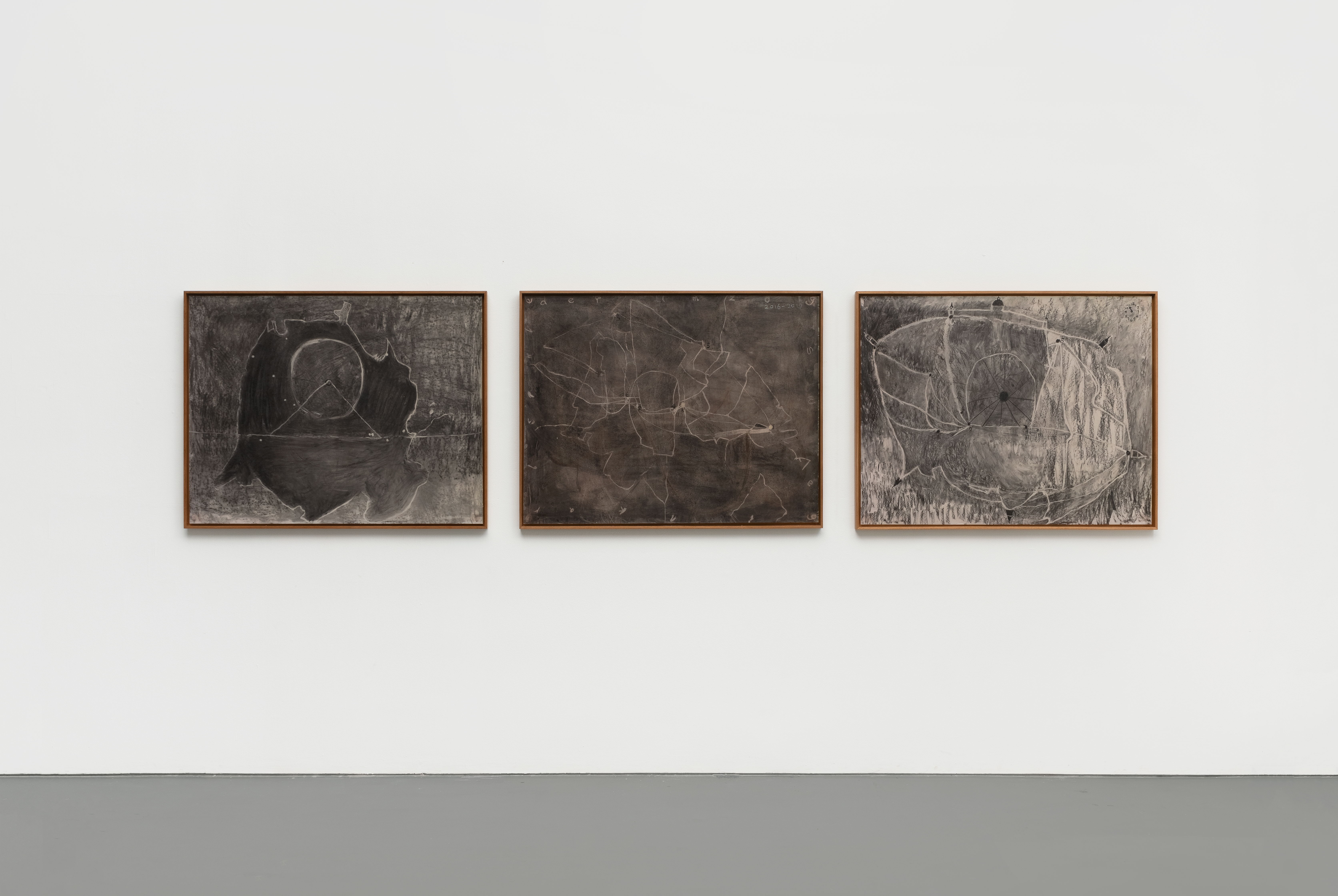 I Moved forth and back in Karlsruhe like walking in Karl’s garden, 120 x 90 cm, charcoal, wax on transparent paper, 2020