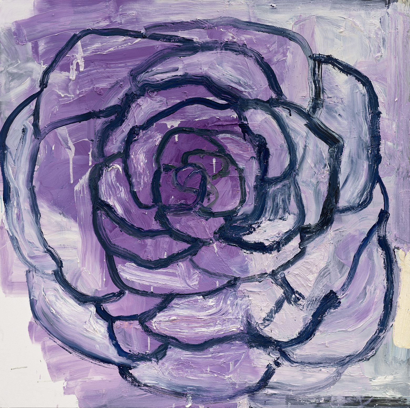 Purple Punk Camellia, 2019, oil on canvas, 48 x 48 in