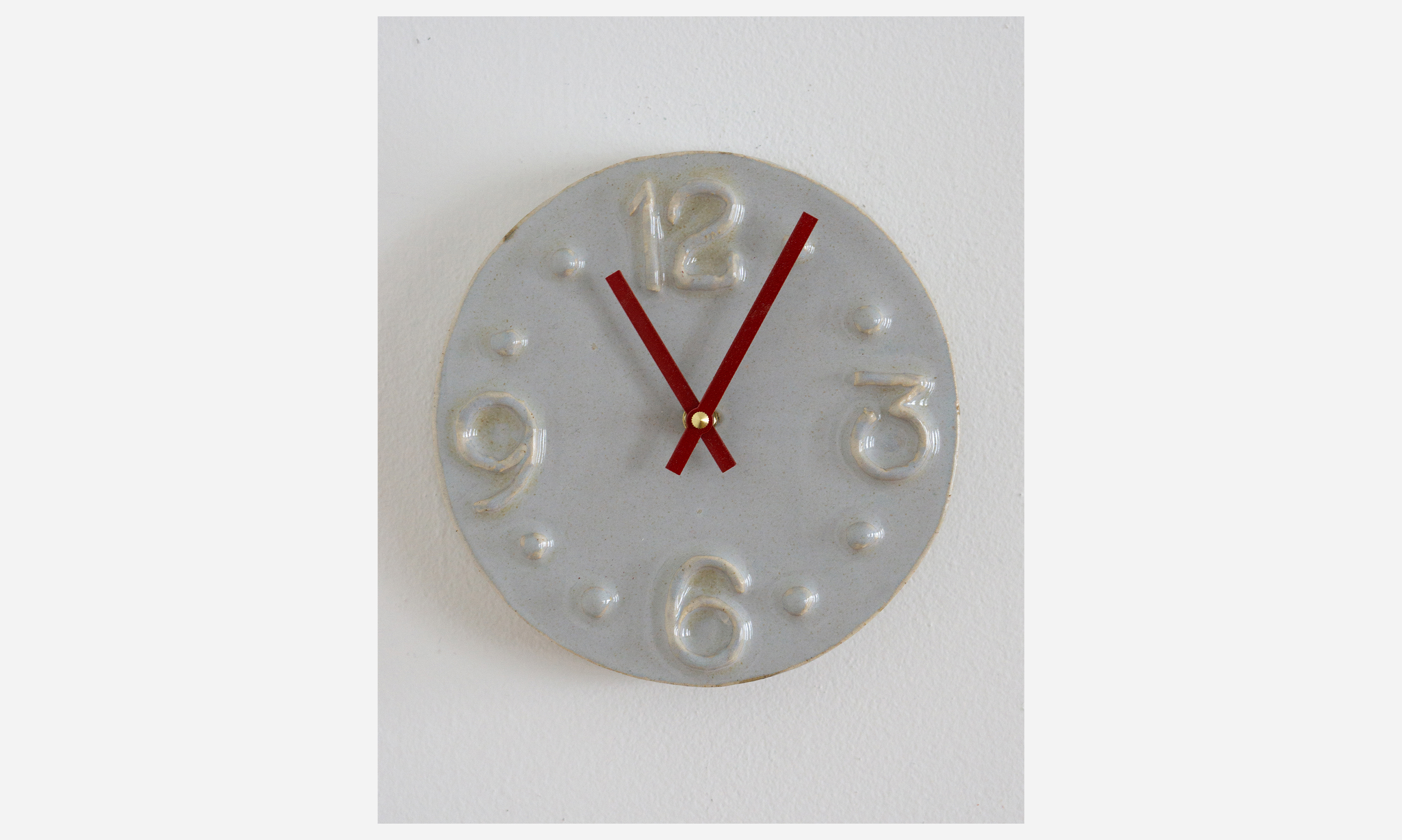 4 Numeral Clock, glazed ceramic, 7.5 x 7.5 x 2 inches, 2024