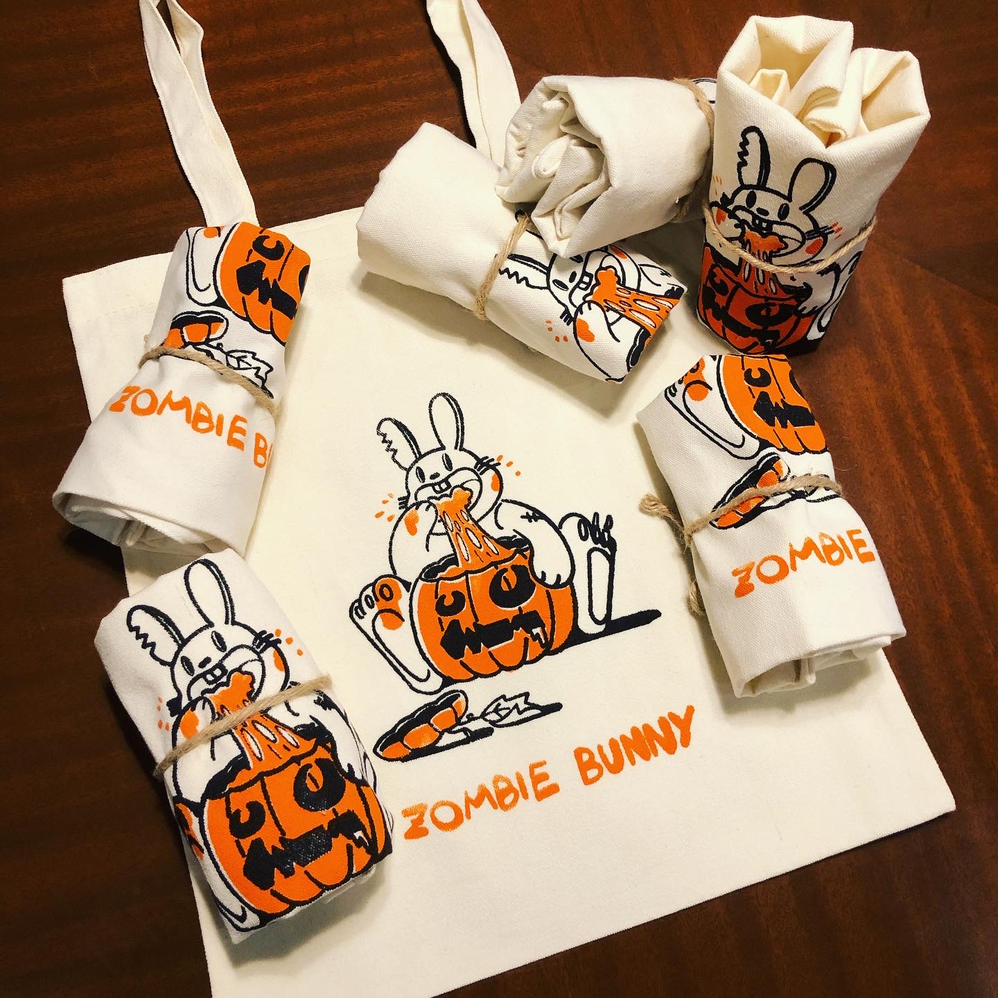 Zombie Bunny Halloween tote bags