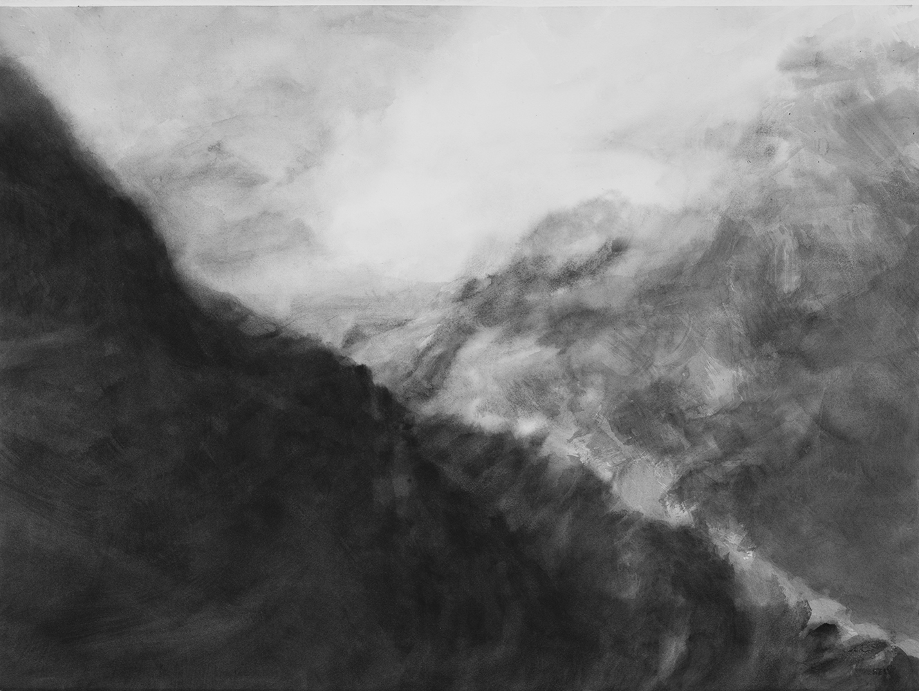 Vallée, brumes (II) [Valley, mists (II)]gouache on paper56 x 76 cm, 2024