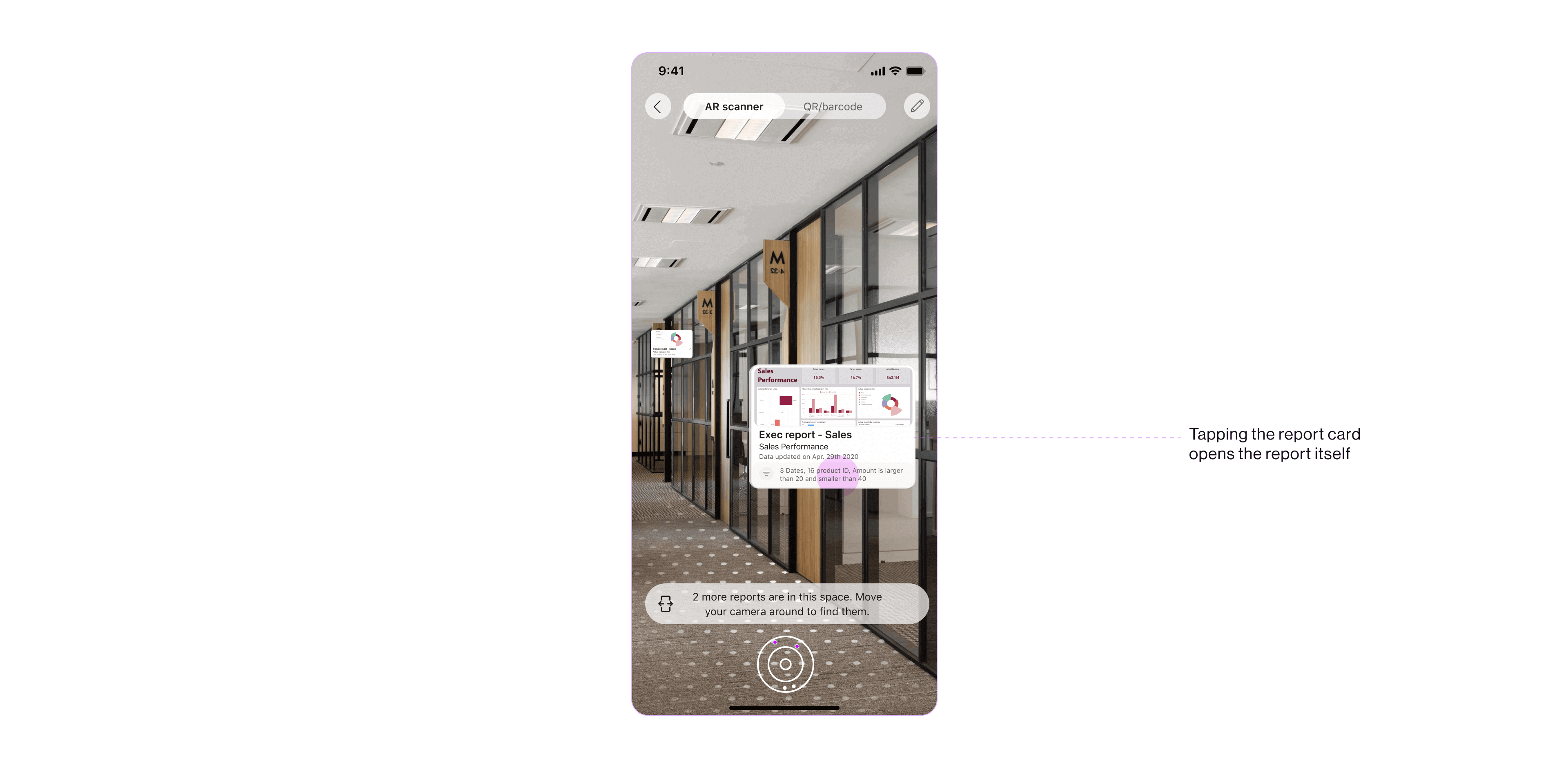 Tapping the report card in the space, opens the report it represents.