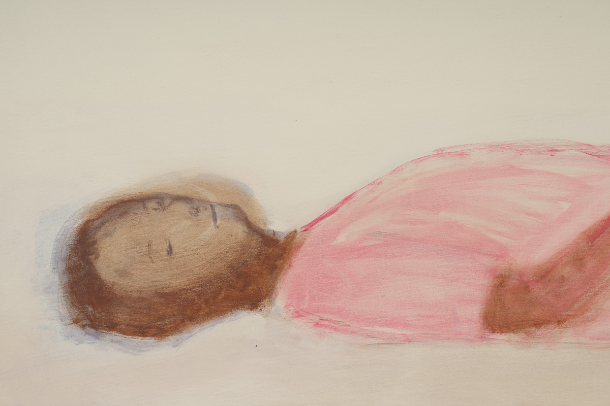 Gregory Olympio, A l’abri des regards (2025) | Acrylic on canvas, 127.5 x 203 x 3.5 cm (detail)