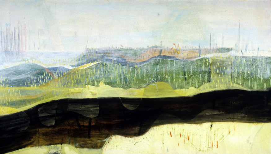 "Undercurrent" oil and wax and tea on panel 4 ft. x 8 ft. 2006