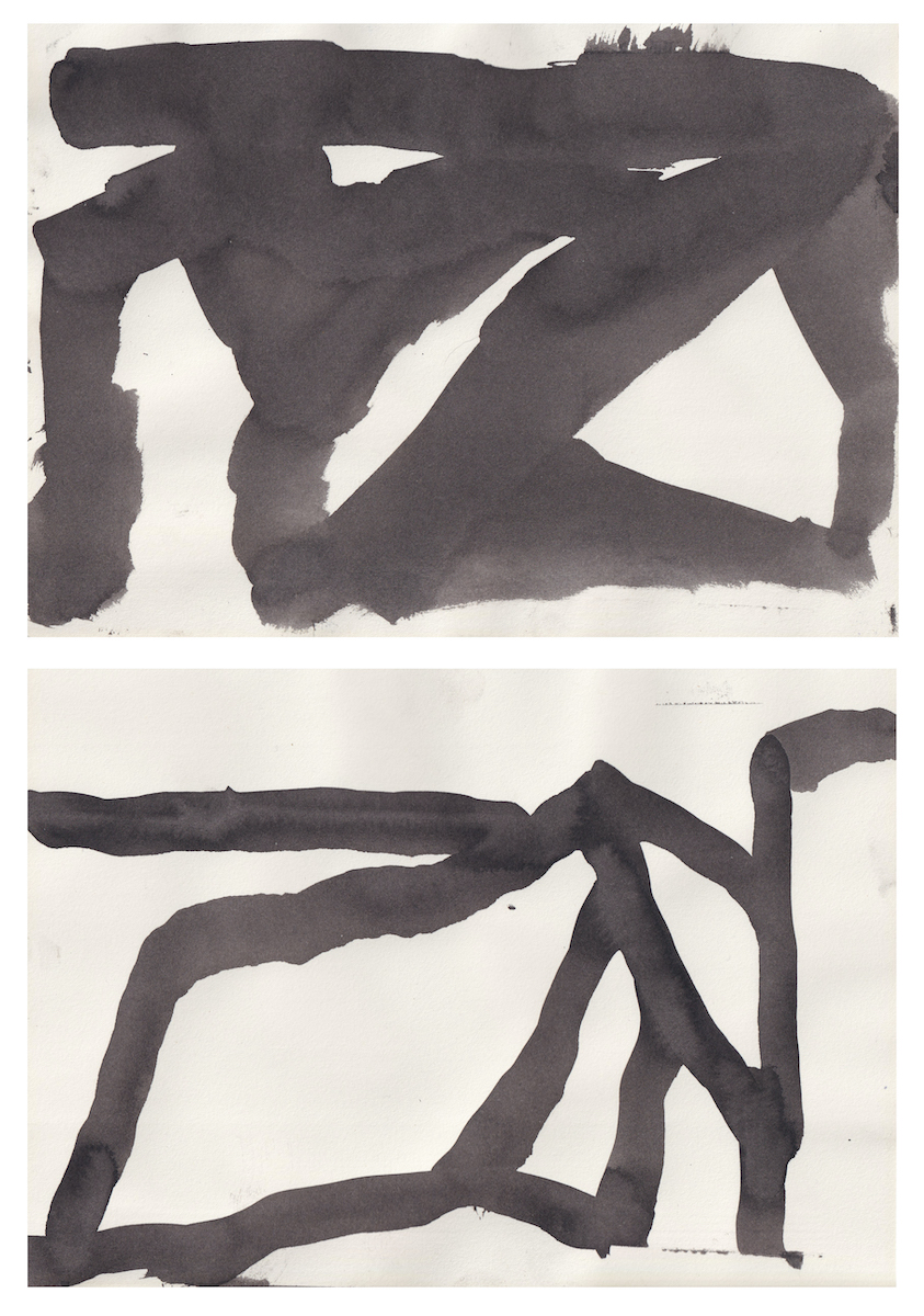 Red Valley Study (diptych) 1, Ink on Paper, 28cm x 38cm, frame 47cm x 57cm