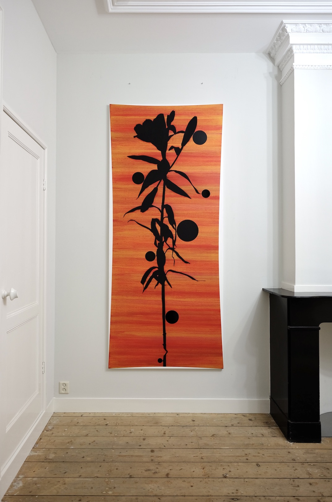 ‘As white turns into yellow into black into …..’, 2023, acrylic and alkyd on canvas, 220 x 95 cm