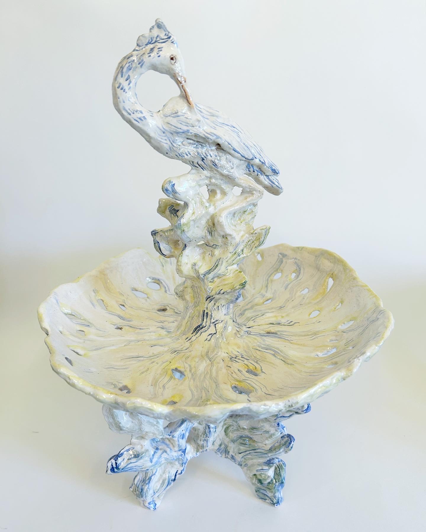 fruit bowl with heron (view 1), glazed stoneware