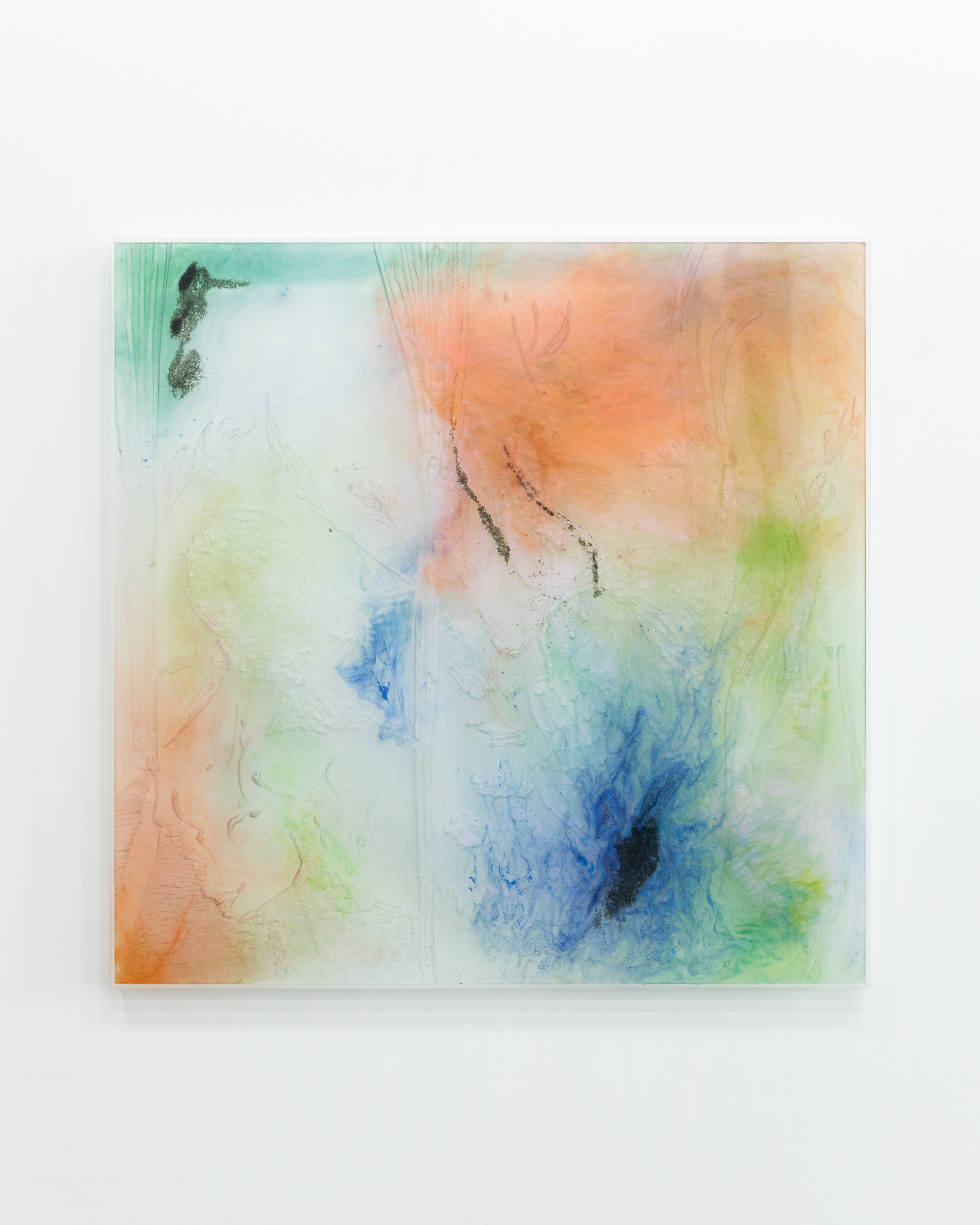 I watch the moon, 2025. Epoxy resin, pigment, and volcanic sand. 35.5"L x 35.5" W x 2"D