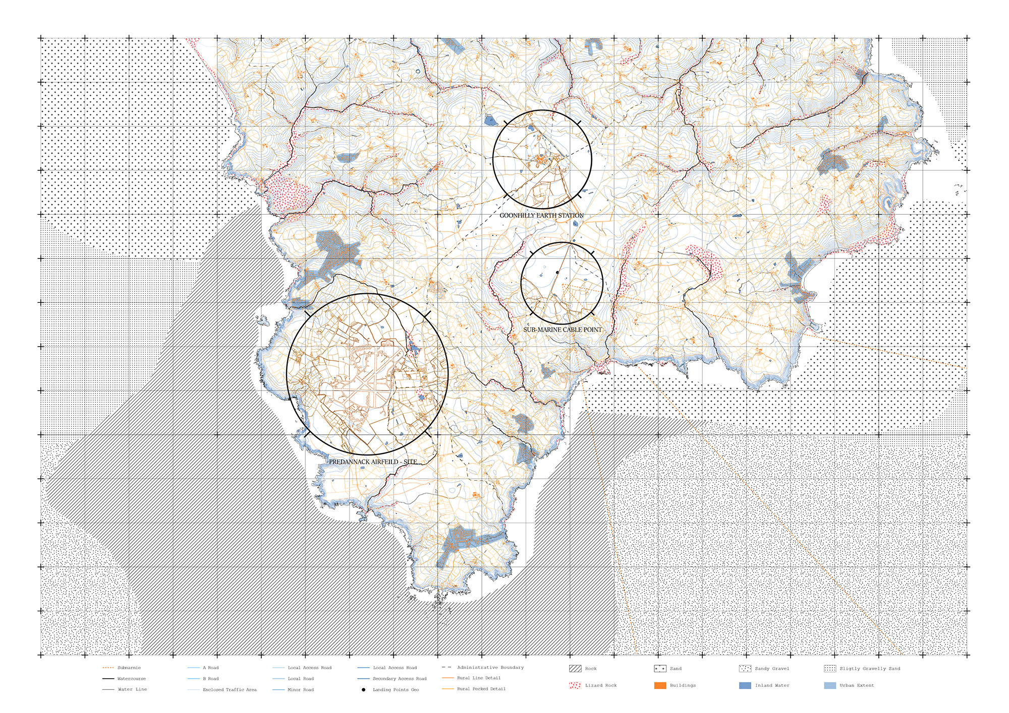 Cornish location map on the lizard peninsula, UK