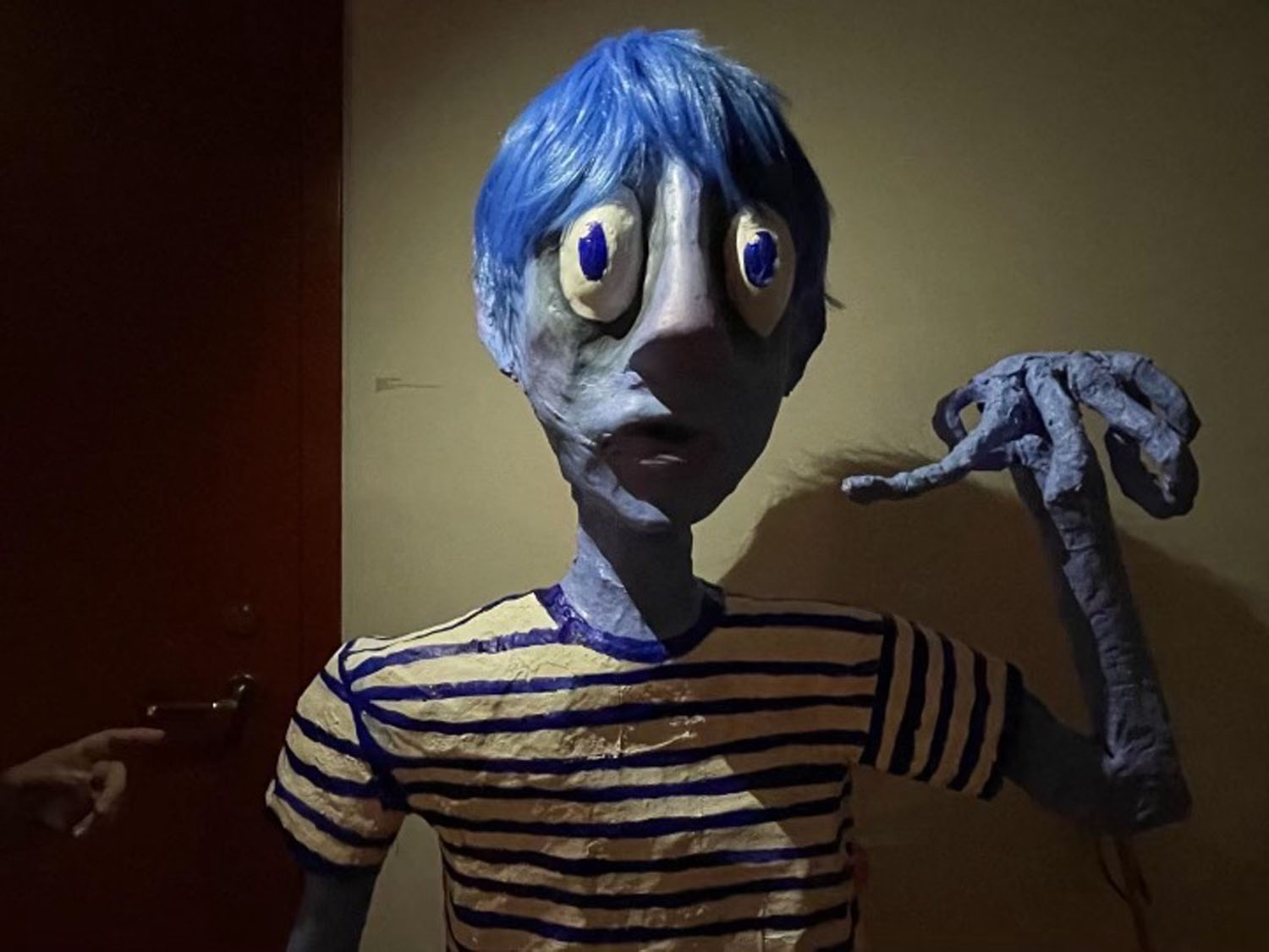 Blue Boy2022, Plaster, wood, wire, aluminum foil, and clay; 5ft