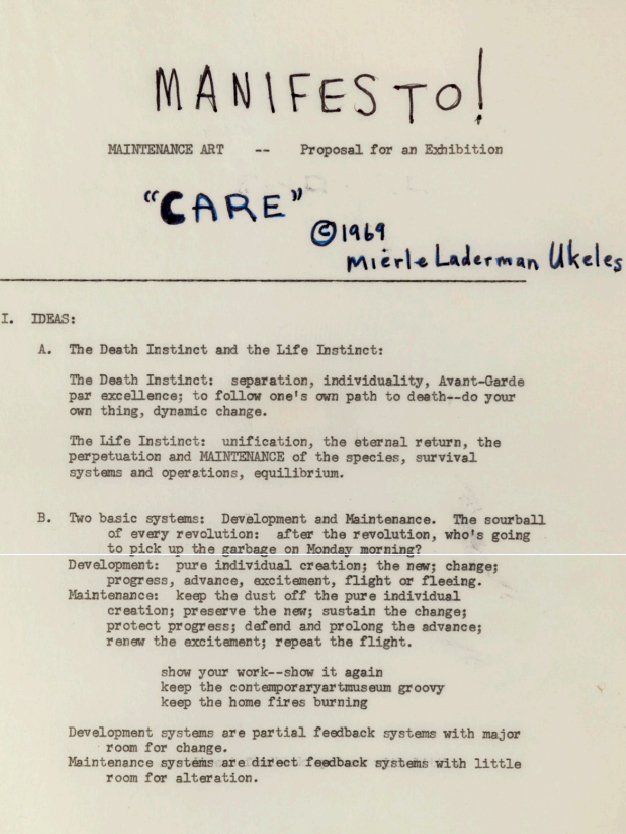 Manifesto for Maintenance Art 1969! Proposal for an Exhibition “CARE”