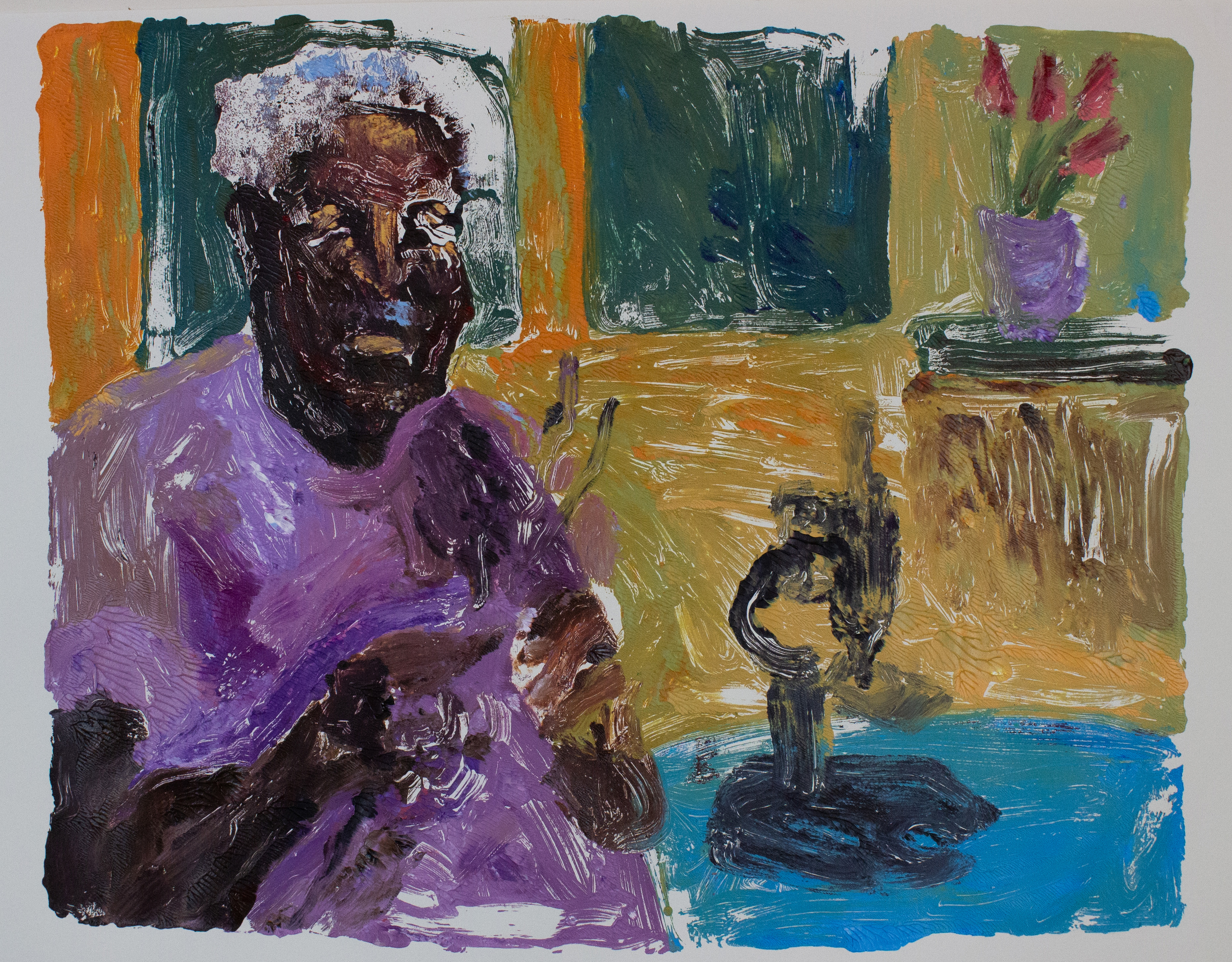 Fellow Plant Lover, George Washinton Carver Gel Plate Monotype, Acrylic on Paper 18 x 24 inches  1 ft 6 in x 2 ft  2022