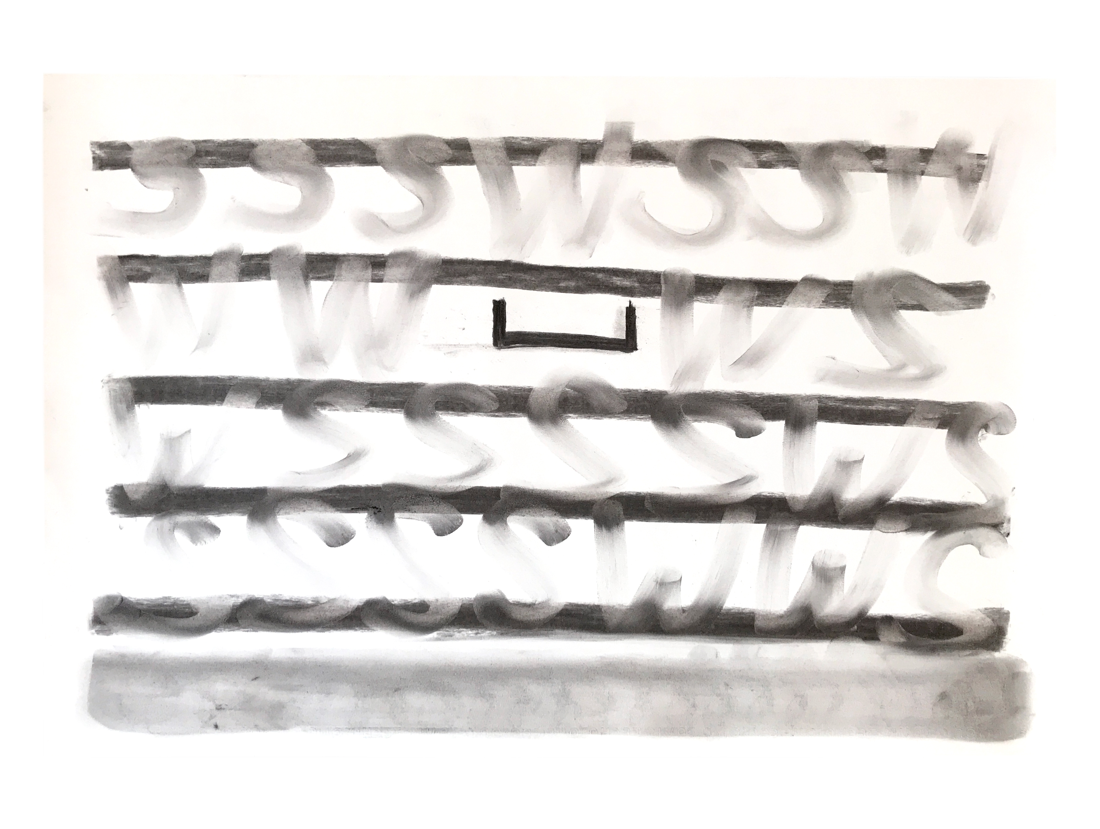 “S,S,W”, 2023, charcoal on paper, 45.8x67.6