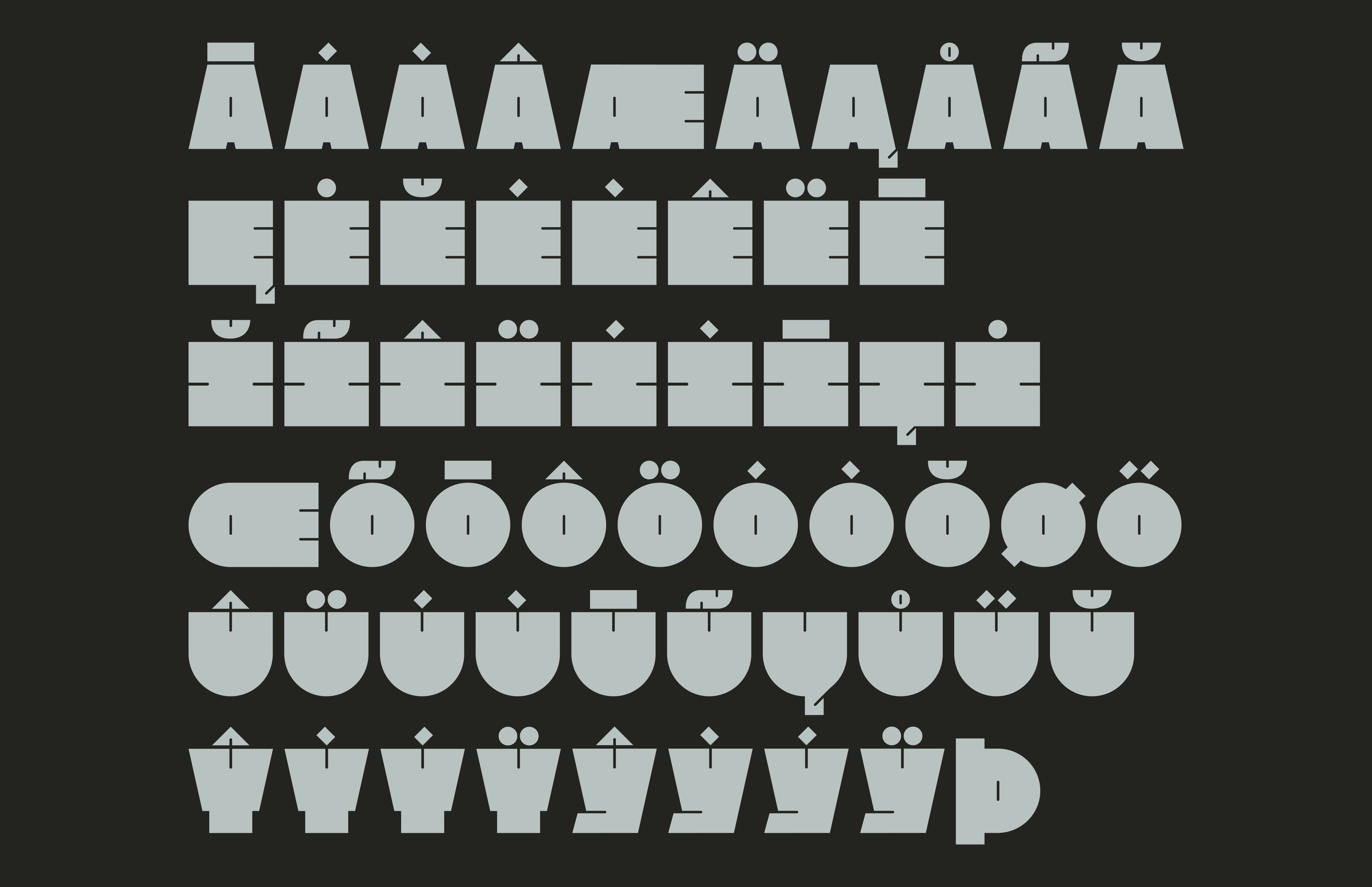 1/4 Letters with accents in heavy font.