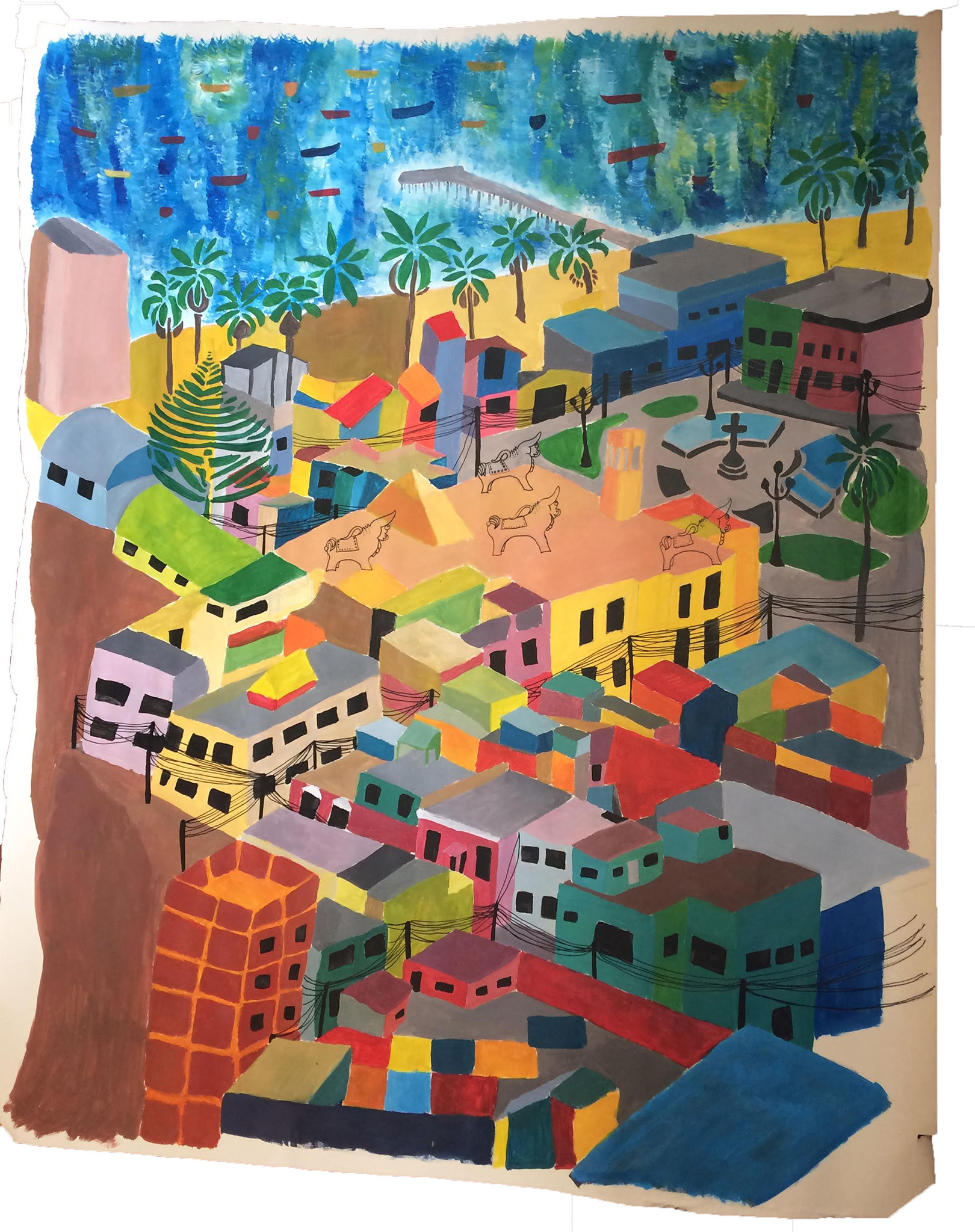 Chorrillos. Acrylic and ink on paper, 2018.