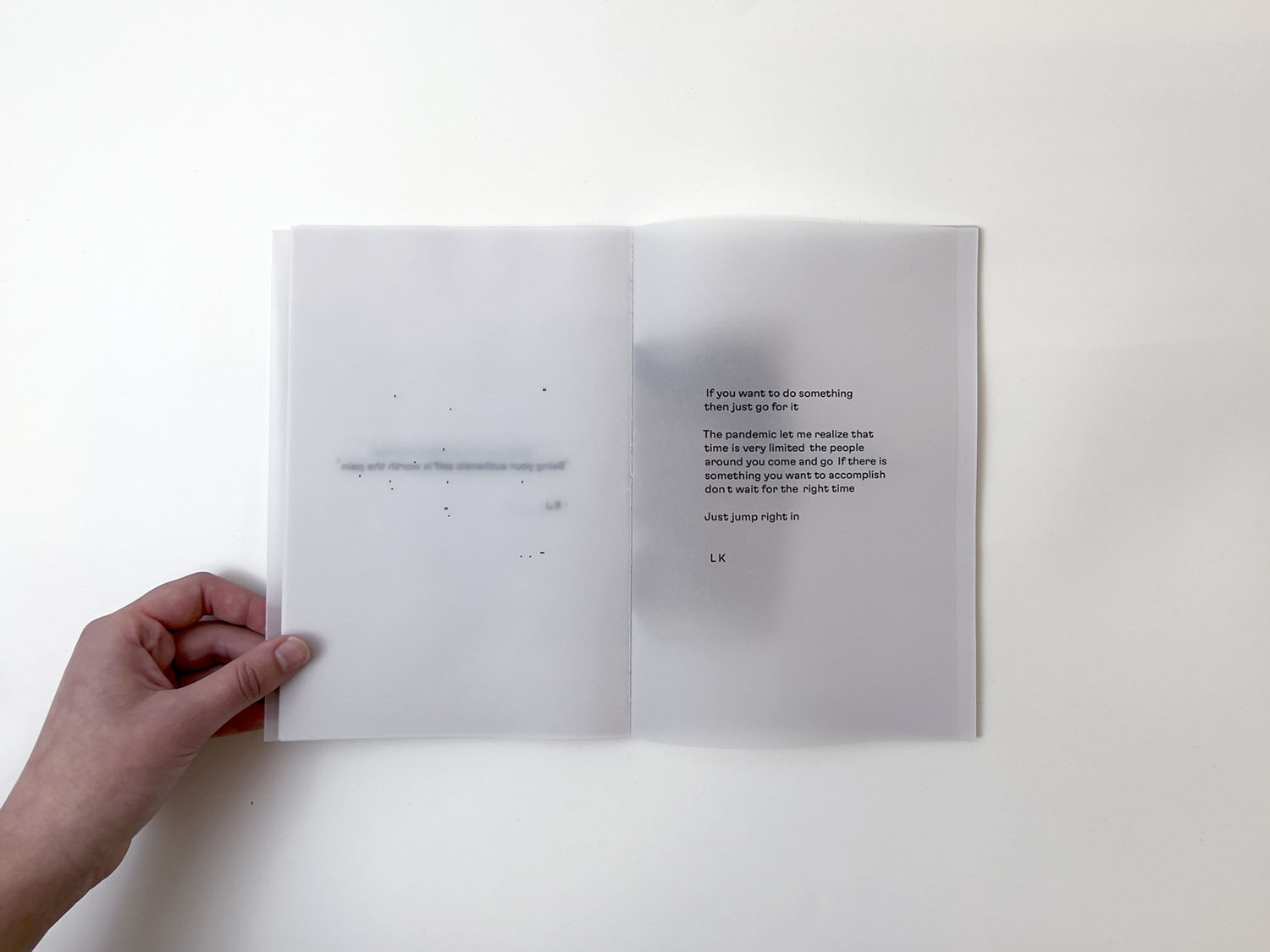 Punctuation Patterns (spread)Vellum, 5.9&rdquo; x 8.5&rdquo;, 2022