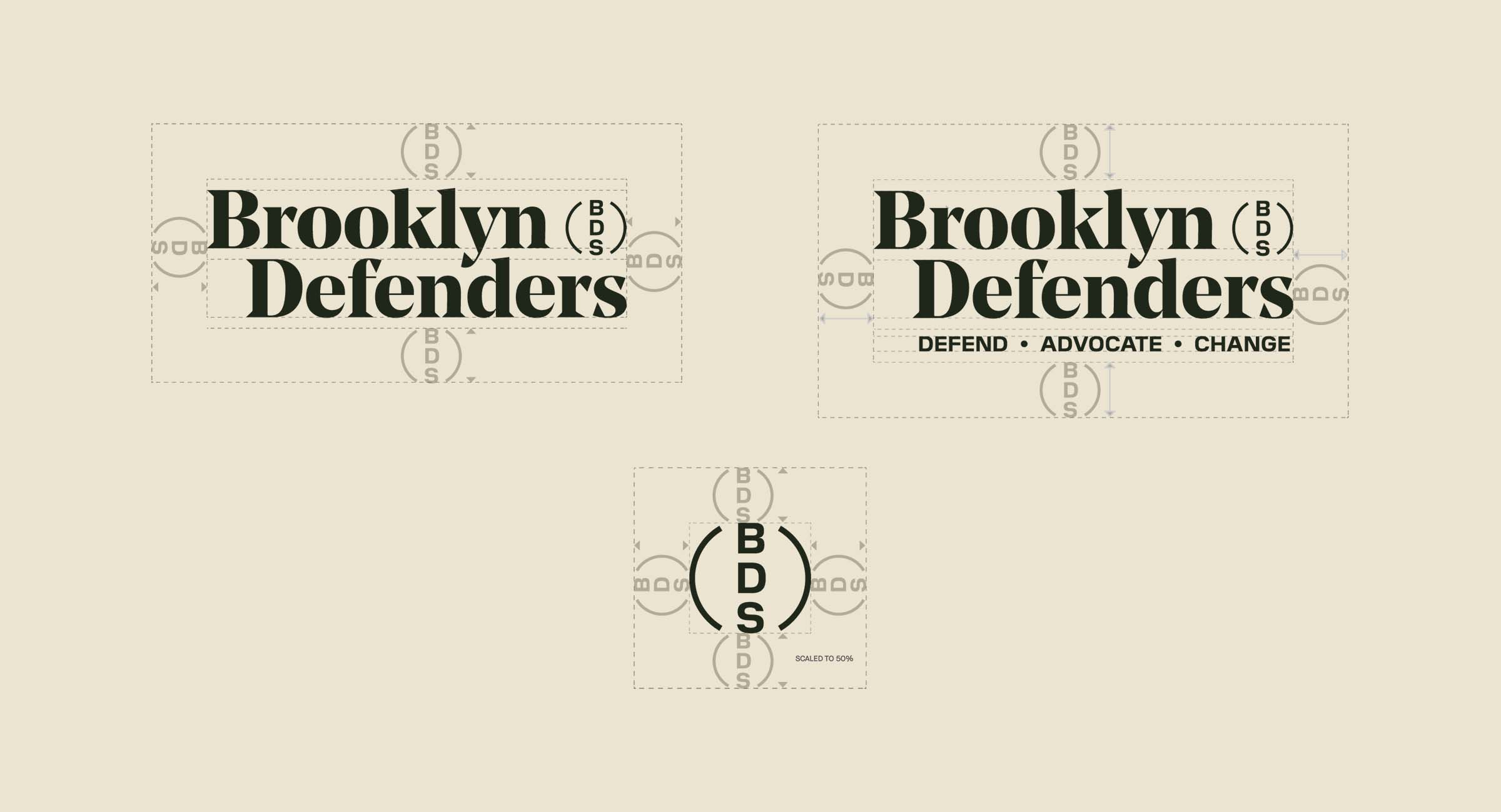 Scale details of the 3 logo marks.