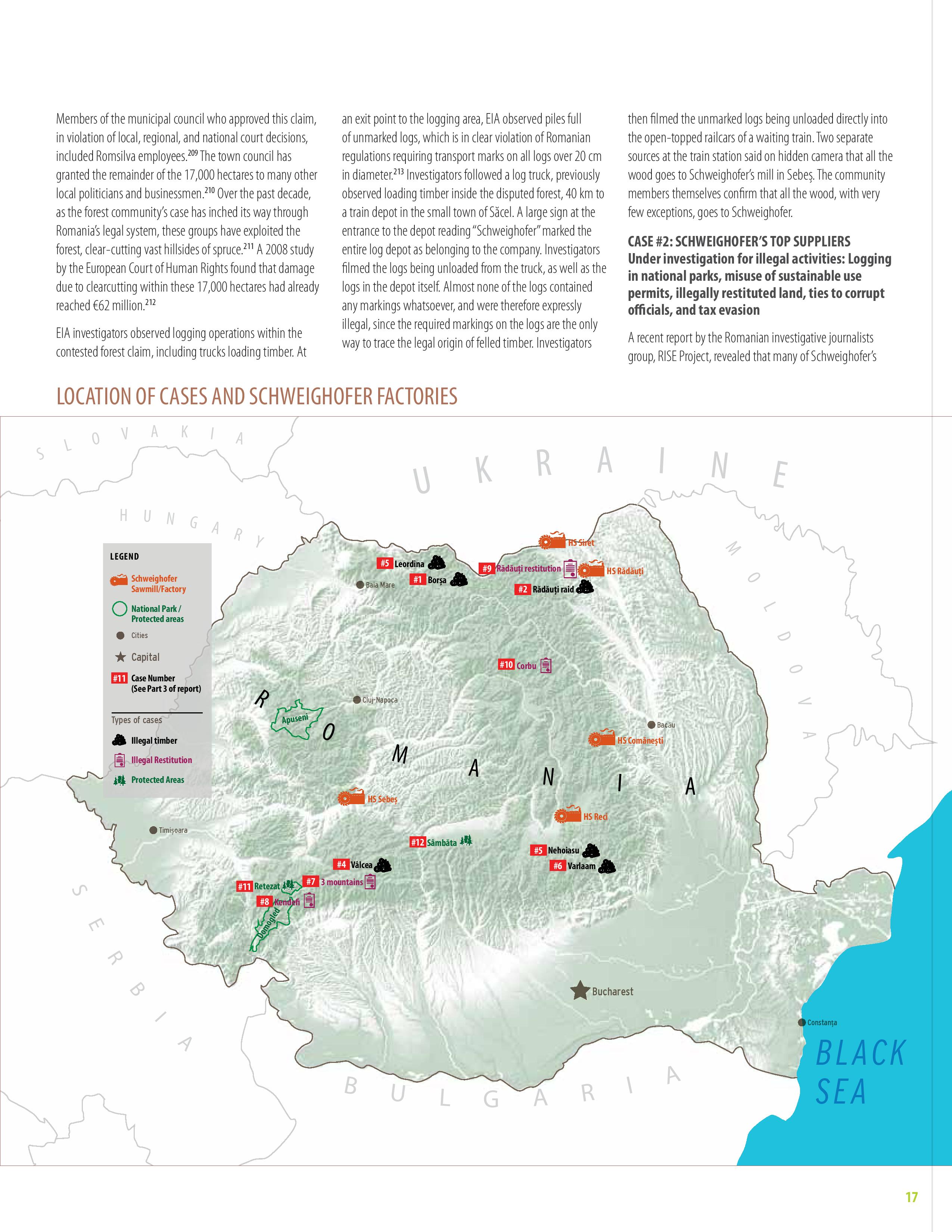 Locations of legal cases and Schweighofer factories/ 2015/ eia.org
