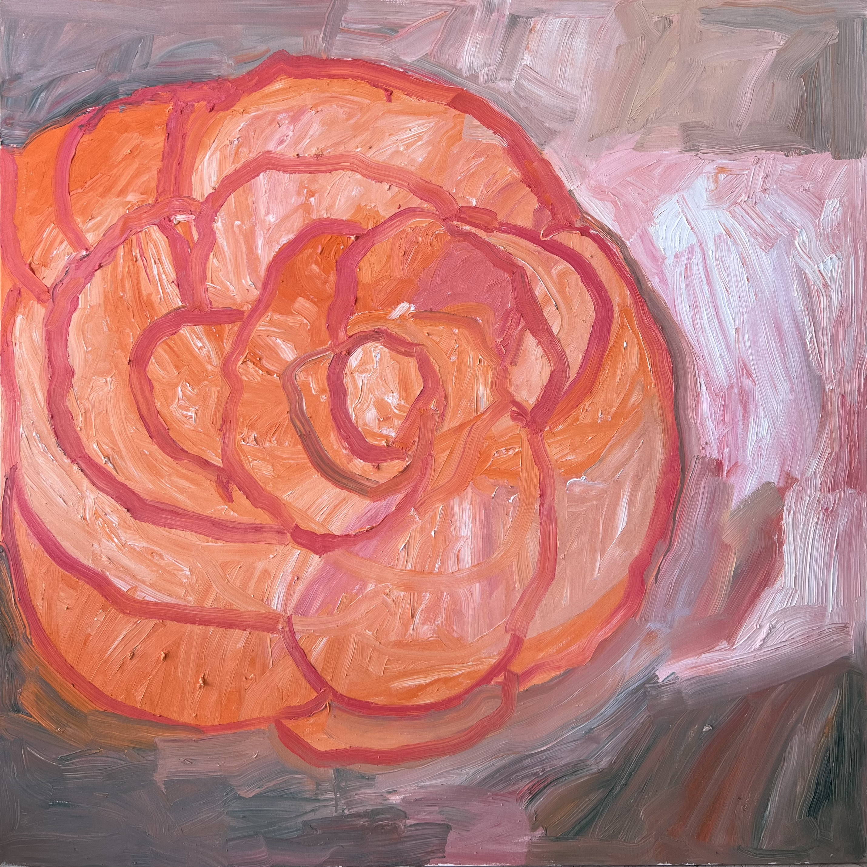 hot camellia, 2022, Oil on canvas, 48"x48" in